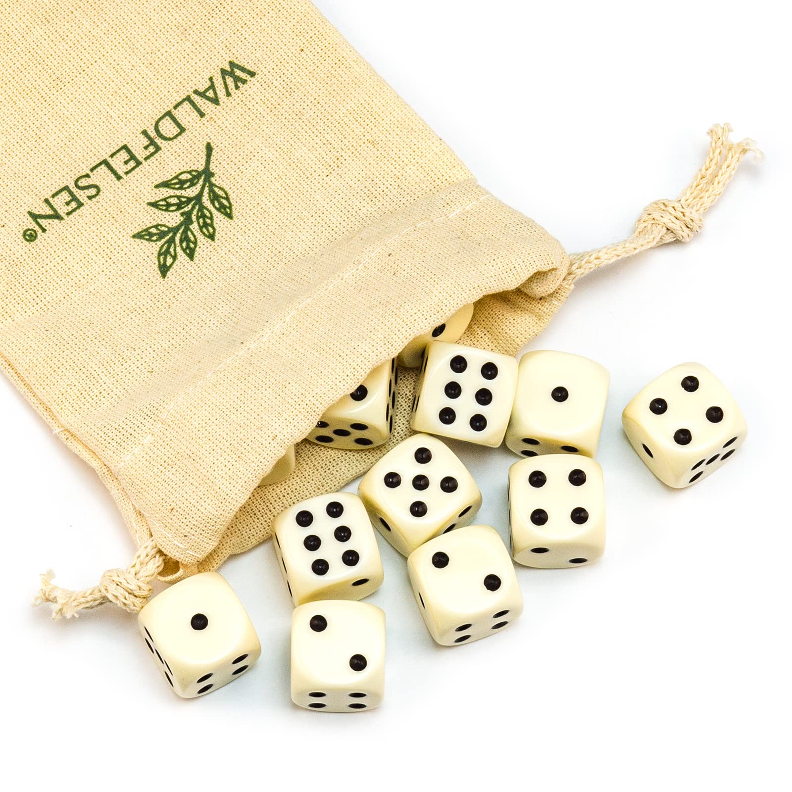 6, 12, 20, 30 lub 50 wysokiej jakości kostek, standardowy rozmiar 16 mm, kostka akrylowa, kostka, 6-stronny, zestaw akcesoriów do zabawy, z woreczkiem materiałowym (kolor kości słoniowej