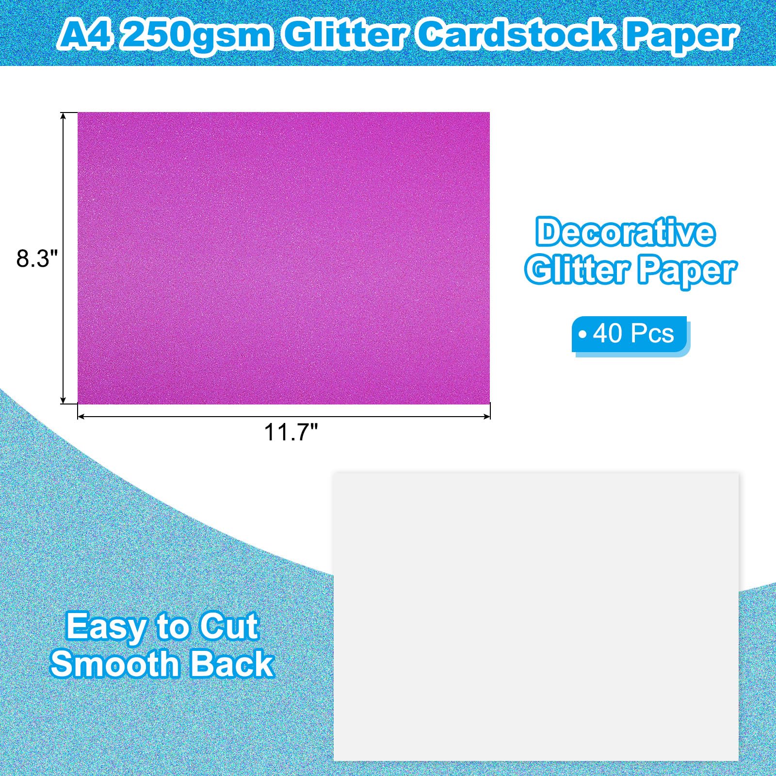 PATIKIL 40Sheets Rose Red Glitter Cardstock Paper - Image 2