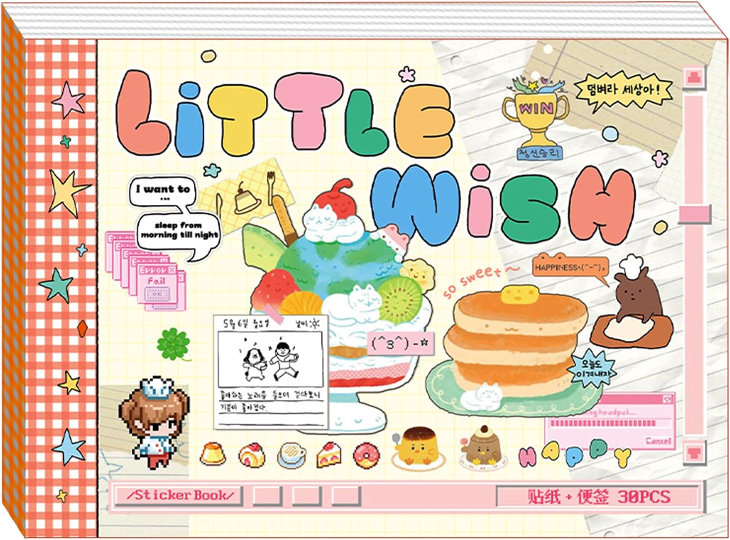 Cute Japanese Sticker Book, 30 Sheets Kawaii Japan Stickers for Journal Supplies, Multi-Texture Decal Decor for DIY Scrapbook Planner (Little Wish)-D12