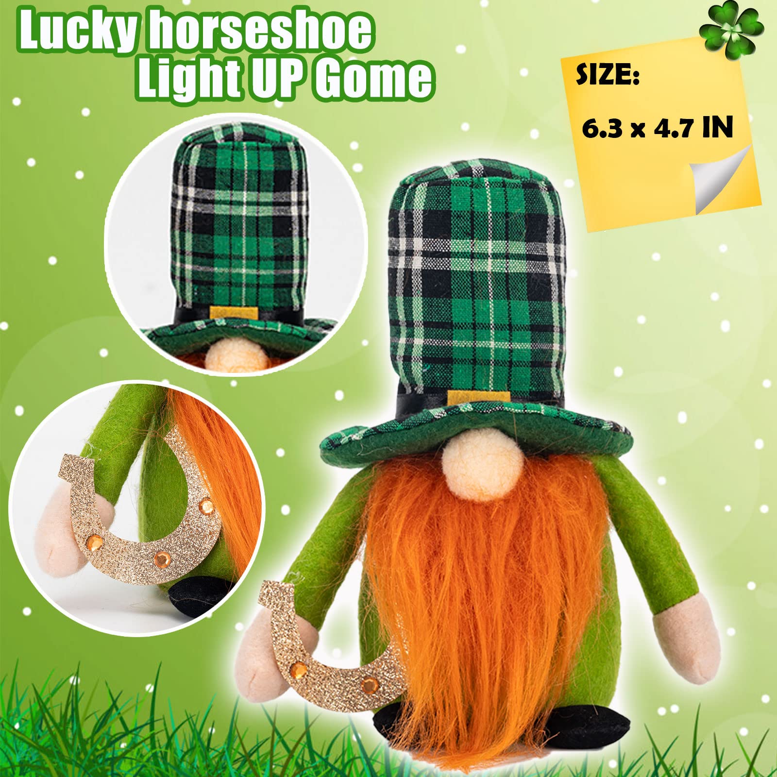 Amazon.com: unanscre Lighted St Patricks Day Gnomes Plush Elf  display picture 1