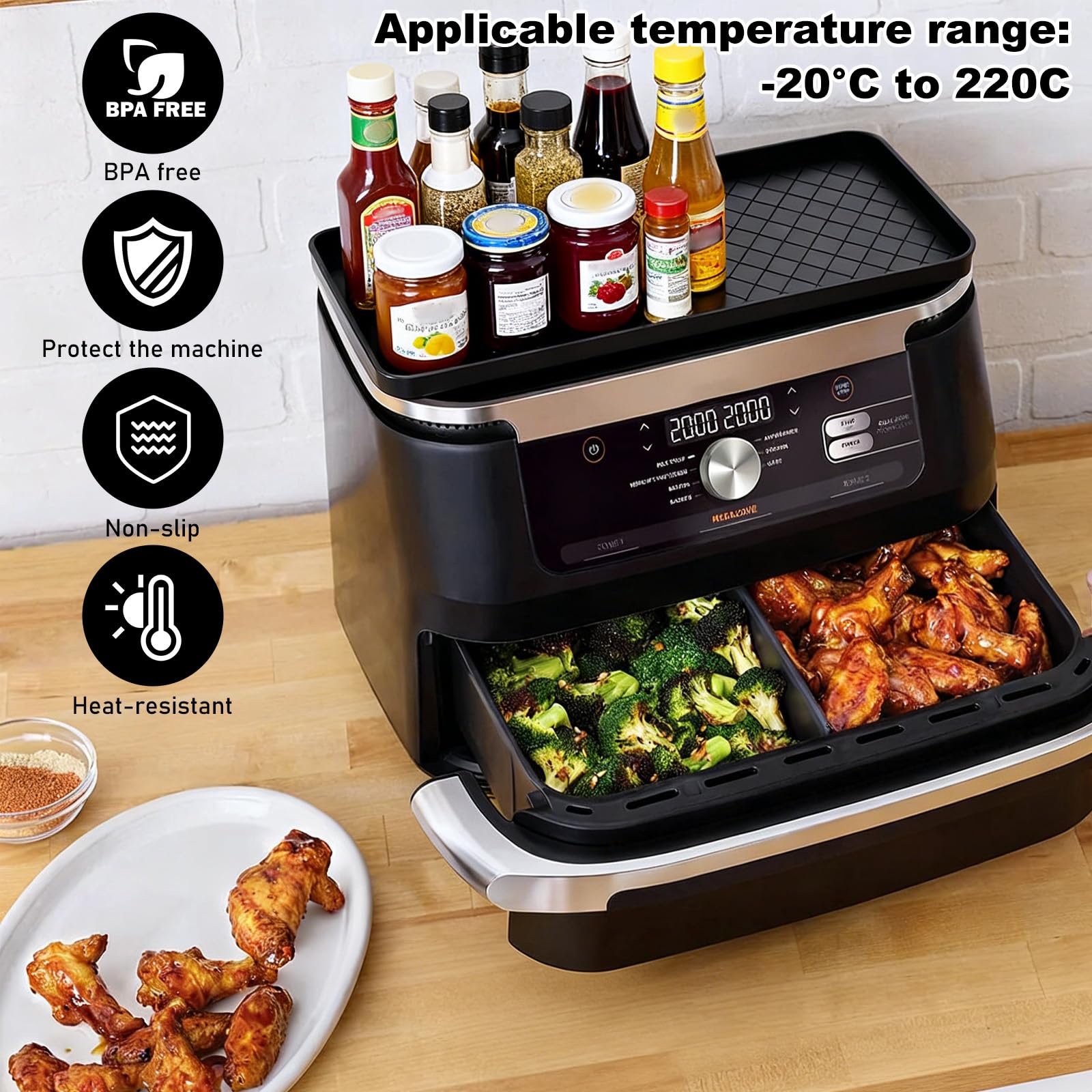 2 sztuki silikonowych regałów do przechowywania akcesoriów Cosori Dual Blaze Twinfry 10 l / 8,5 l, silikonowa forma Airfryer, regał do przechowywania, akcesoria, wielofunkcyjna podkładka silikonowa