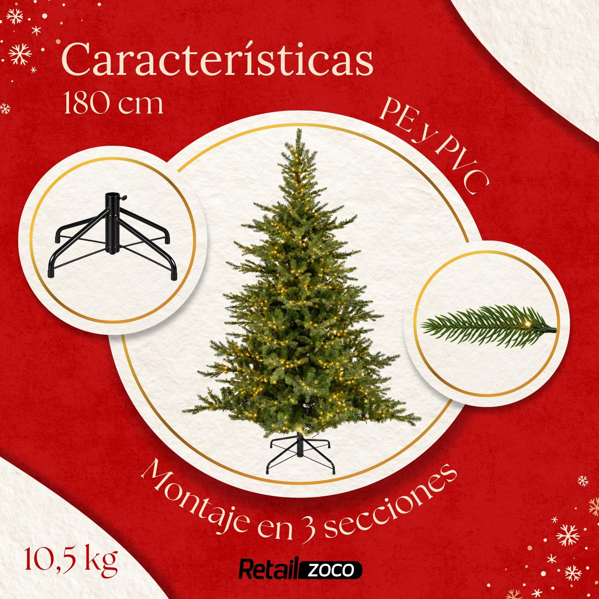 Árbol de Navidad Artificial Iluminado 180 Cm De 1564 Puntas - imagen 4
