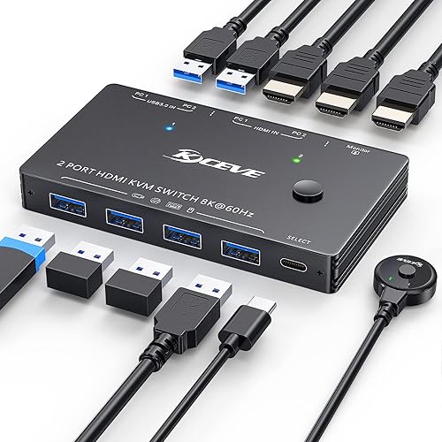 Conmutador KVM USB 3.0, 1 monitores, 2 computadoras, conmutador KVM HDMI para 2 computadoras, comparte 1 monitor y 4 puertos USB 3.0, compatible con