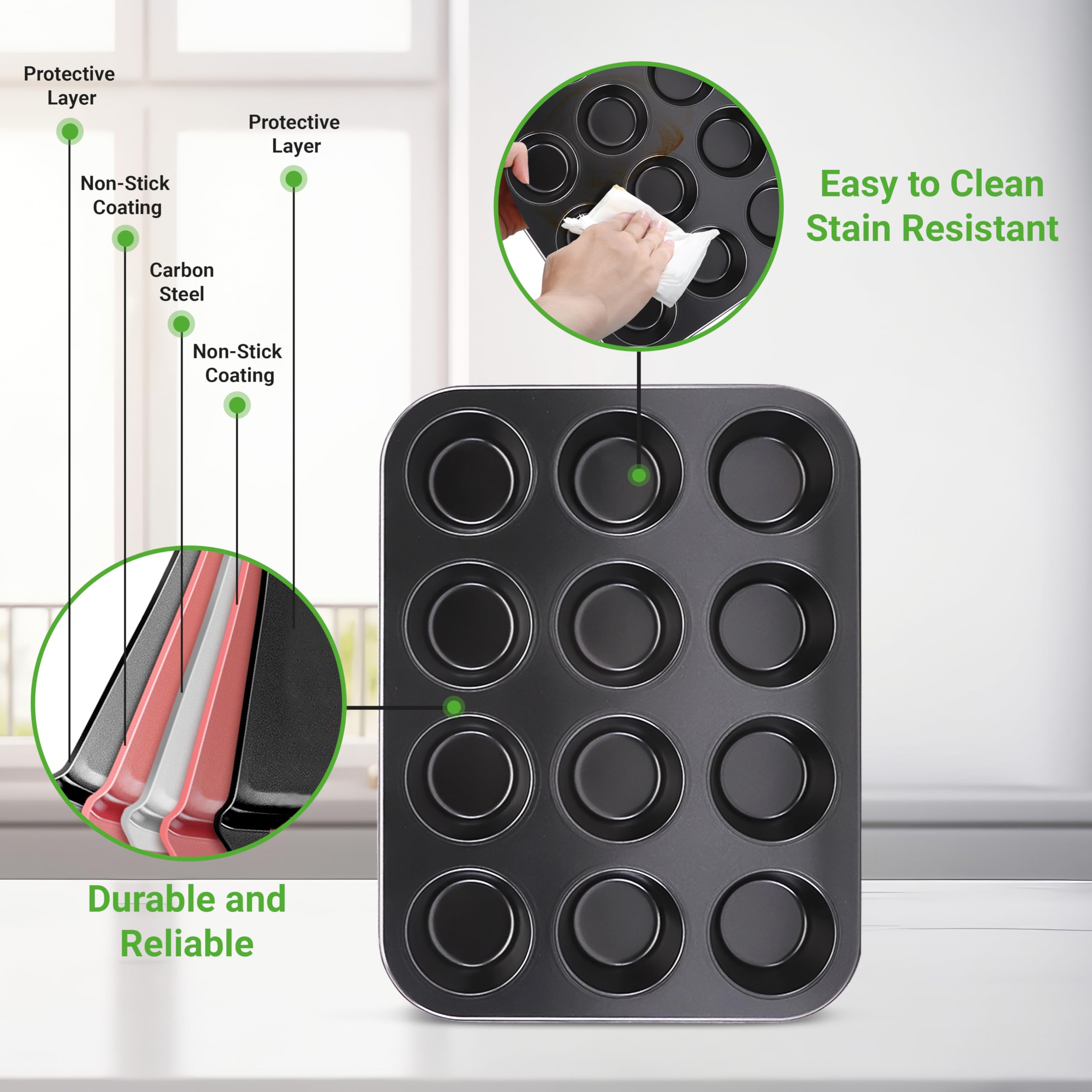 Muffin-Backform mit 12 Tassen, antihaftbeschichtet, Deluxe-Backform