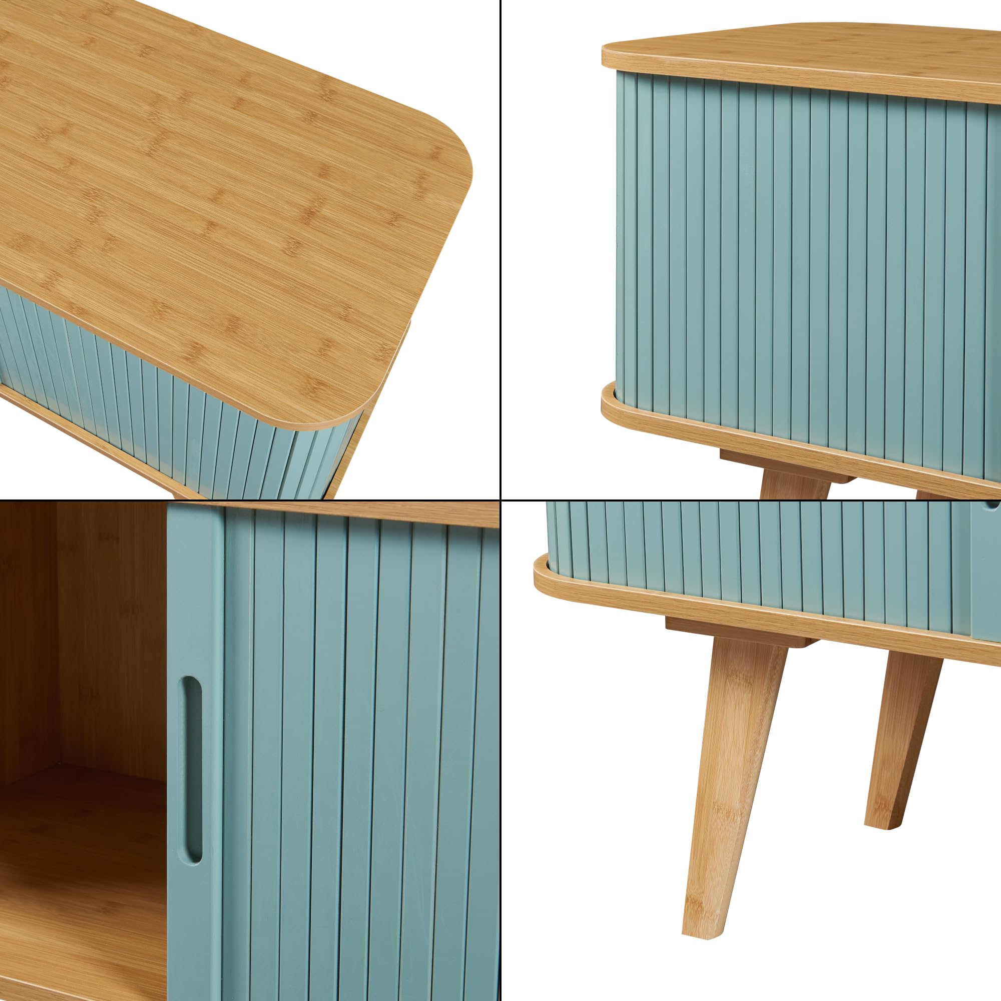 [en.casa] Szafka pod telewizor z przesuwanymi przegrodami i drzwiami szafa niska, stojak na telewizor i centra multimedialne, 120 x 40 x 58 cm - naturalny/jasnoniebieski