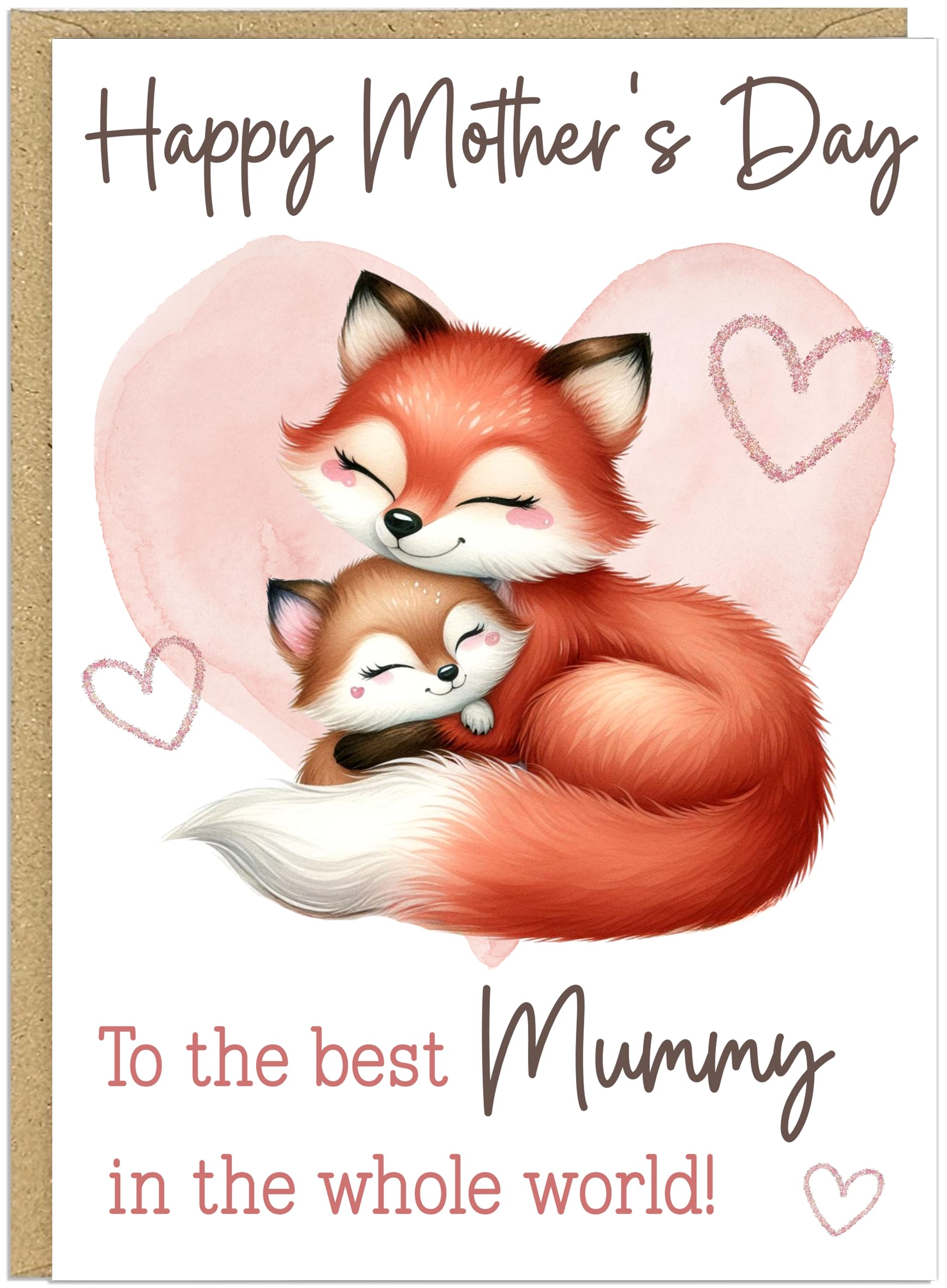 Personalised Happy Mother's Day Greeting Cards Custom Own Name For Mummy Mum Grandma Nanny Nan Best in World Cute Heart Animal Designs in A5 (Foxes)