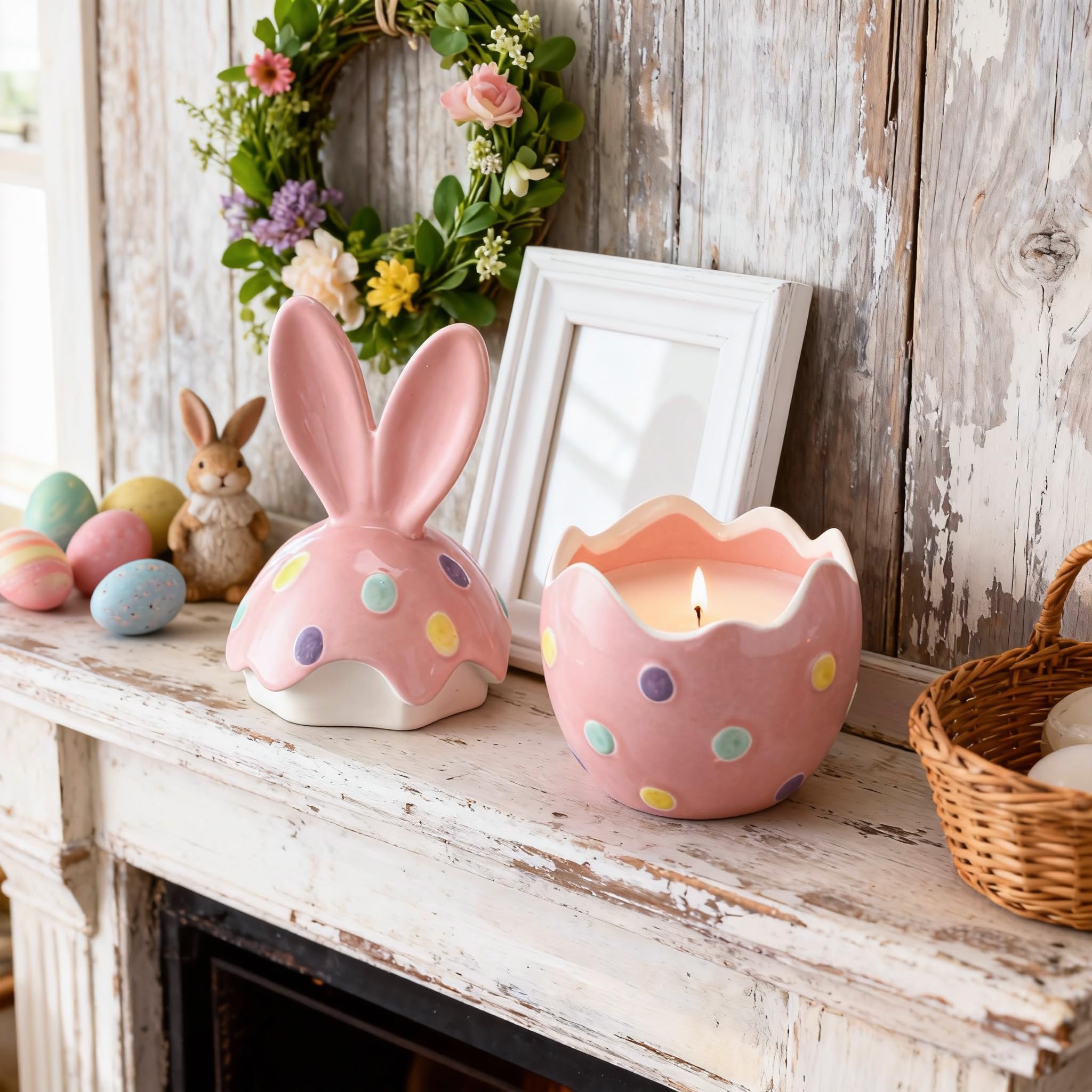 Lounsweer Easter Eggs Candle for Spring Table Decorations Easter Bunny Egg Decor Scented Candle Cute Decorative House Warming Gifts for Women(Rabbit Ears)