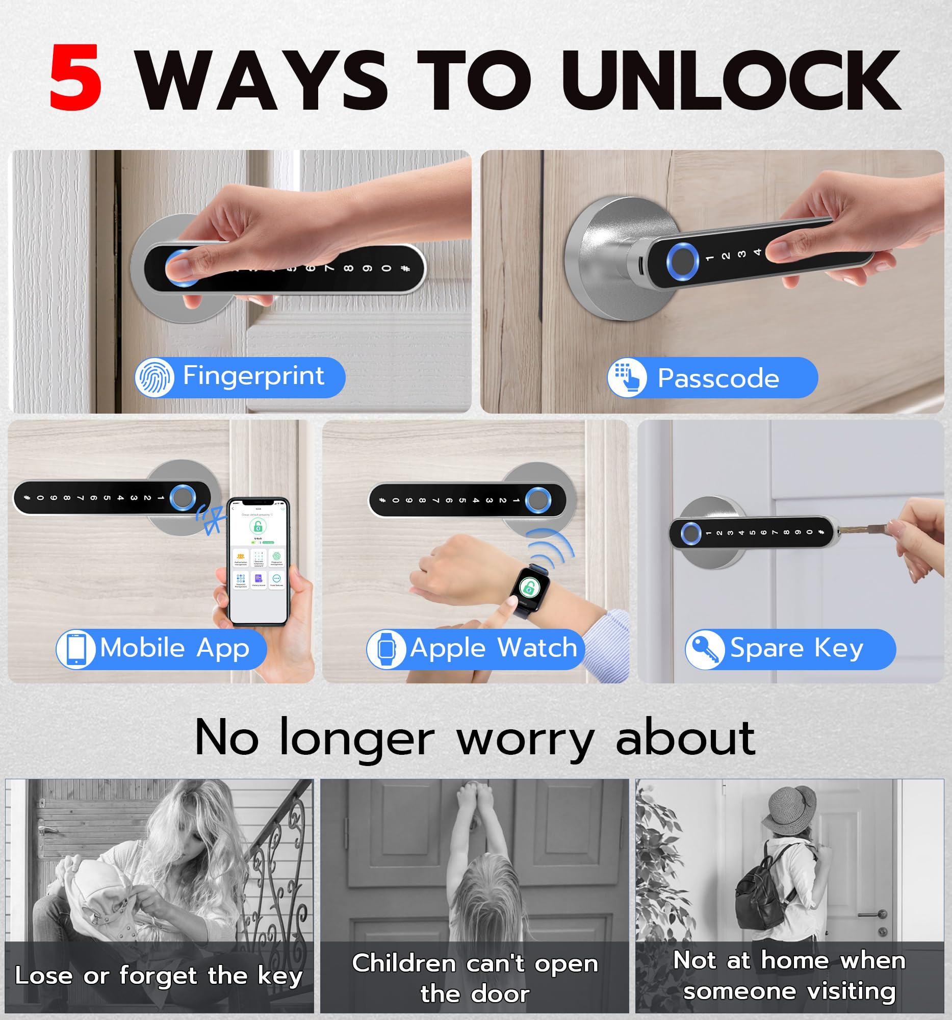 Eseesmart Fingerprint Door Lock, Smart Door Handle Locks with Code App Control - Image 2