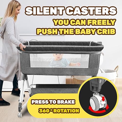 Miniatura 4 de Cuna de bebé, cuna plegable para recién nacido con mosquitera y rueda silenciosa Wanxiang, altura ajustable, moisés cama de noche (AB010011-1)