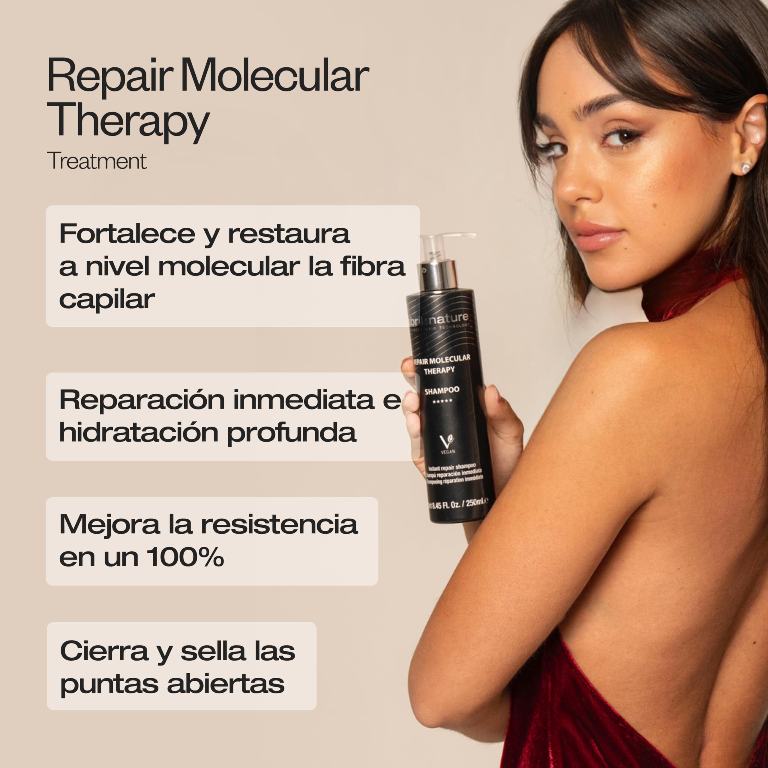 abril et nature - Champú Profesional Molecular Therapy - Cabellos Extremadamente Dañados, Castigados o Envejecidos - Reestructura, Repara y Rellena la Fibra Capilar - Pelo Sano y Fuerte - 1000 ml
