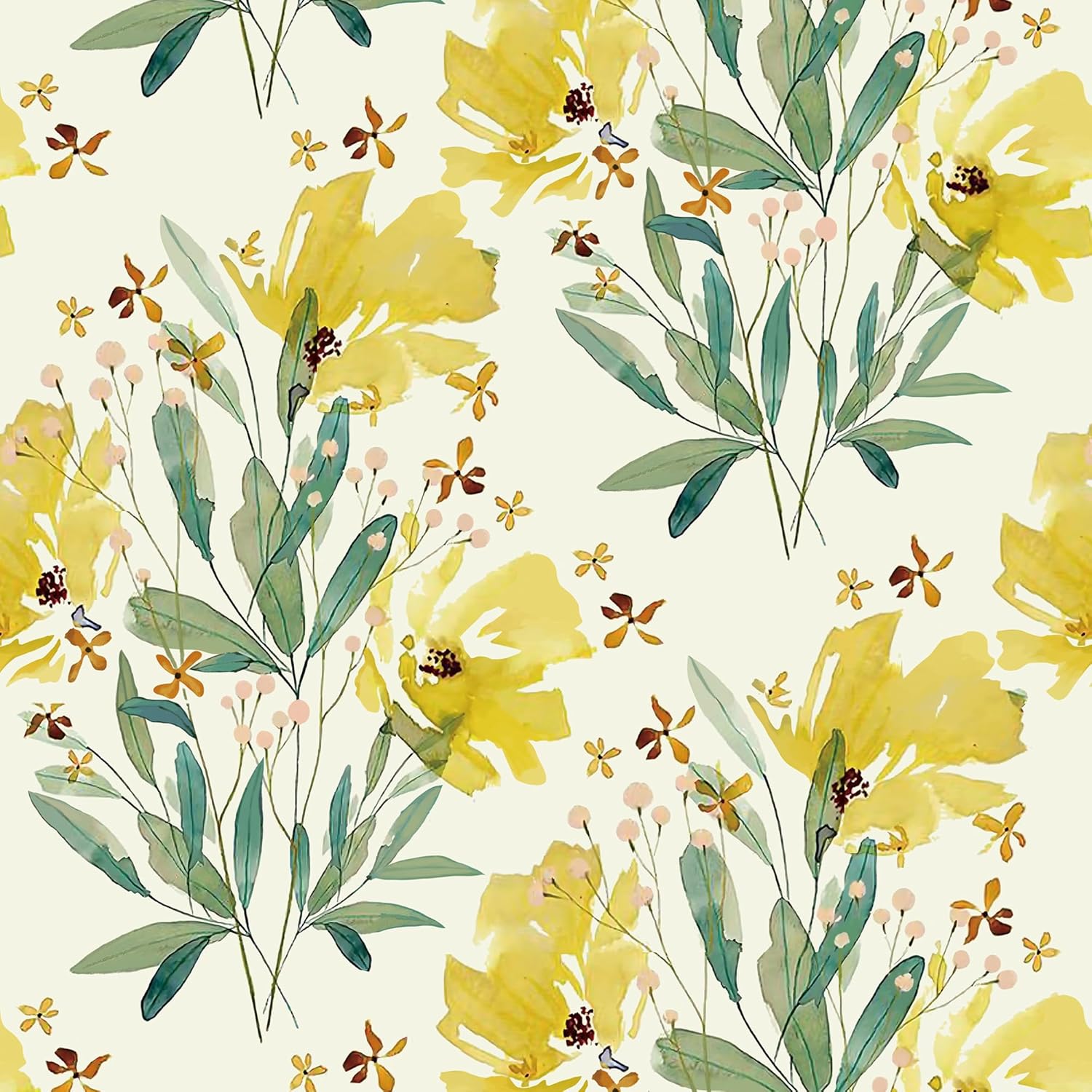 HeloHo Peel and Stick Wallpaper Yellow Floral Wallpaper Self Adhesive Removable Wallpaper Waterproof Contact Paper 16.1" X 394" for Furniture Bathroom Living Room Bedroom Decor 16.1" x 394" Yellow