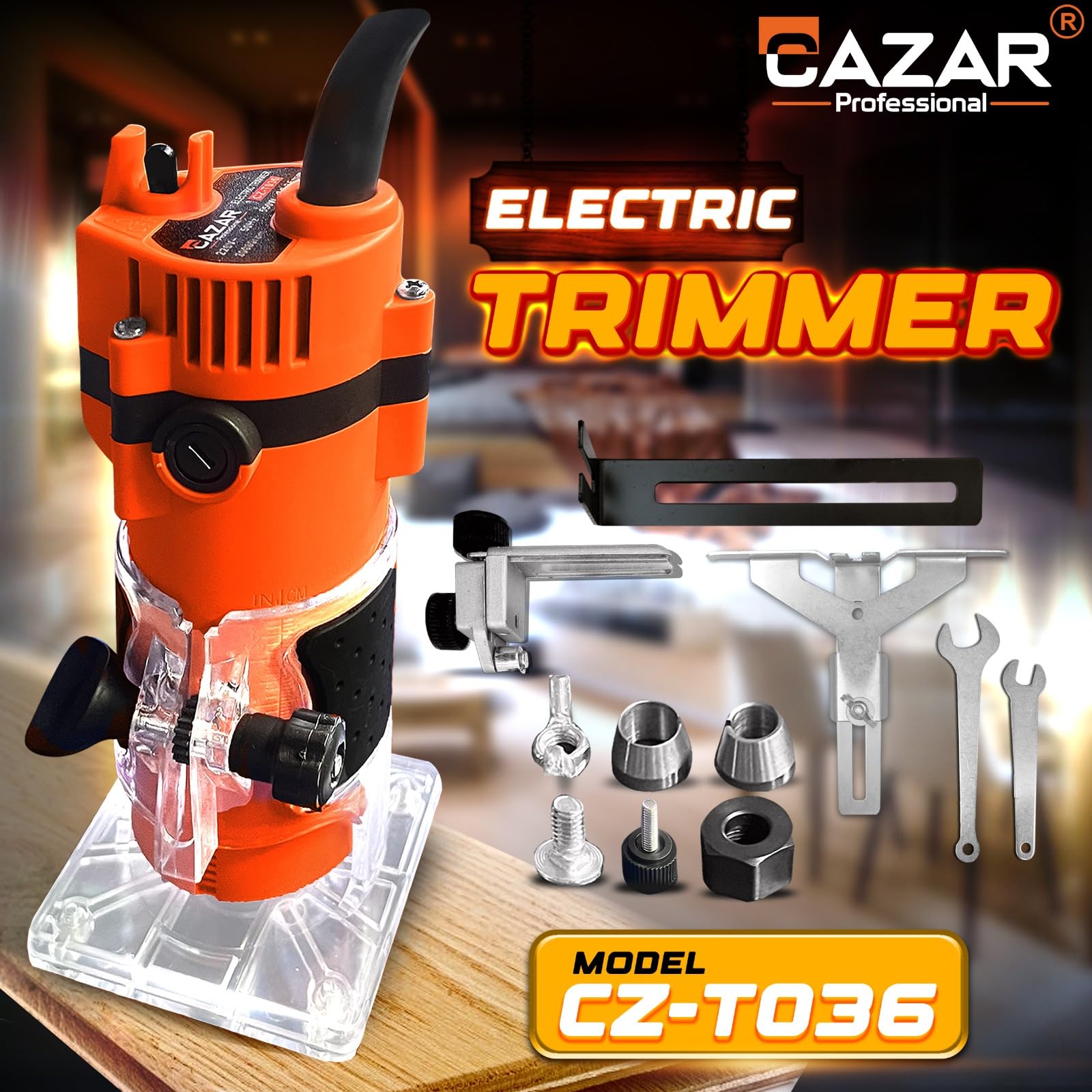 CAZAR 550W Professional Wood Router Machine with Copper Motor | 10000-30000RPM | 6.35mm Collet | TPR Soft Grip | Perfect Wood Trimmer for Woodworking, Craft & DIY 3