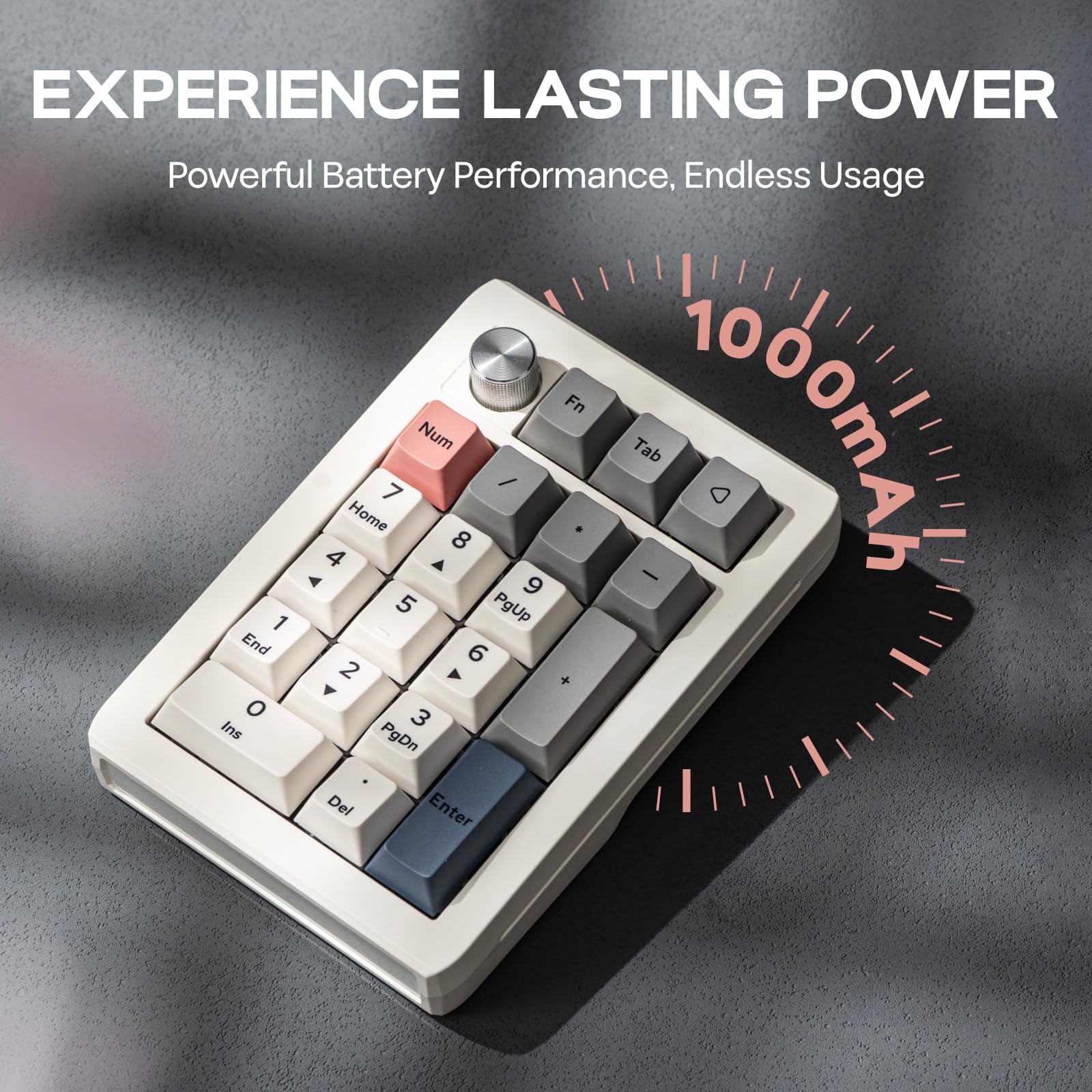 EPOMAKER EK21 Via Gasket Klawiatura numeryczna z baterią 1000 mAh, BT 5.0/2,4 GHz / przewodowy Hot-Swap Numpad z pokrętłem ze stopu aluminium, programowalny do Win/Mac/Gaming (przełącznik liniowy