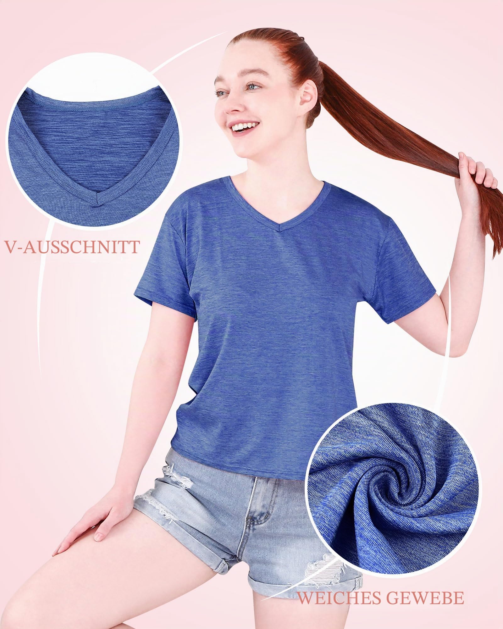 Taiyin 10 Stück schnelltrocknende Damen-T-Shirts, V-Ausschnitt, kurzärmelig, leicht, für Workout, Athletik, Yoga, Wandern, Laufen
