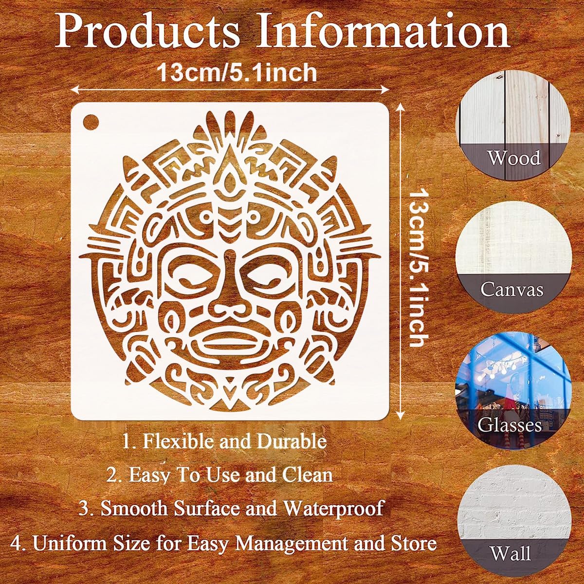 FINGERINSPIRE 9PCS Maya Culture Stencils For Painting With Brush 15x15cm Reusable Aztec Patterns Template Hollowed Maya Totem Stencil Plastic PET Bole Theme Template For Wall Floor Decoration - View #2