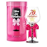 SAY HO UM 70 and Fabulous Birthday Wine Glass for Women | Fun Gift for Woman Turning Seventy Years Old | Mom, Grandma, Sister, Cousin, Best Friend | Big 23 oz, 8.8 Inch Tall Wine Glass