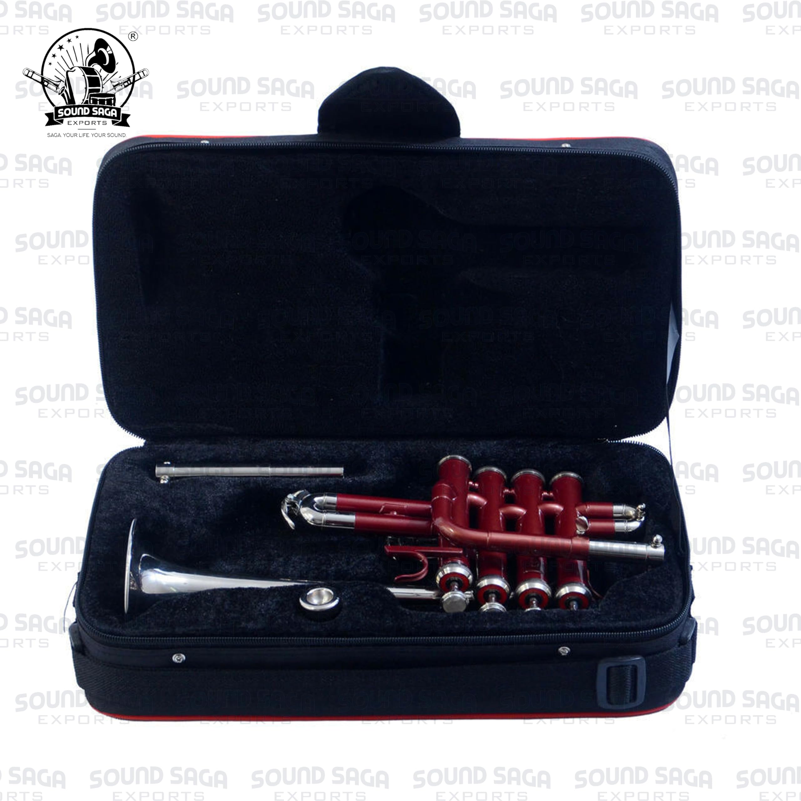 Piccolo Bb Pitch Trumpet Including Mouthpiece and Carry Case (Red Silver)