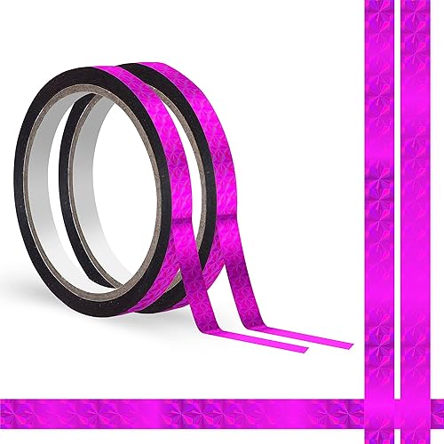Cinta Washi metálica de 110 yardas, 2 rollos de cinta gráfica holográfica rosa roja brillante, resistente al aguadesgarro, envoltura de espejo