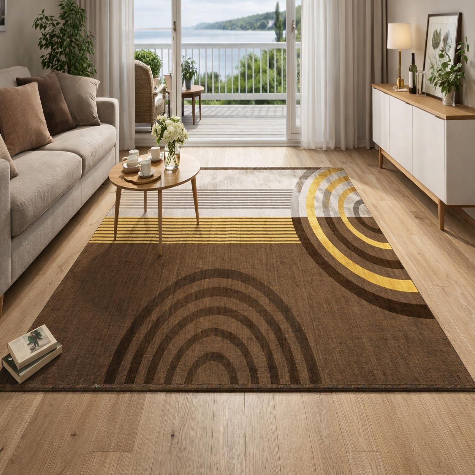 Tapis salon facile d'entretien et lavable pour éliminer les taches tapis rectangle abstract gold