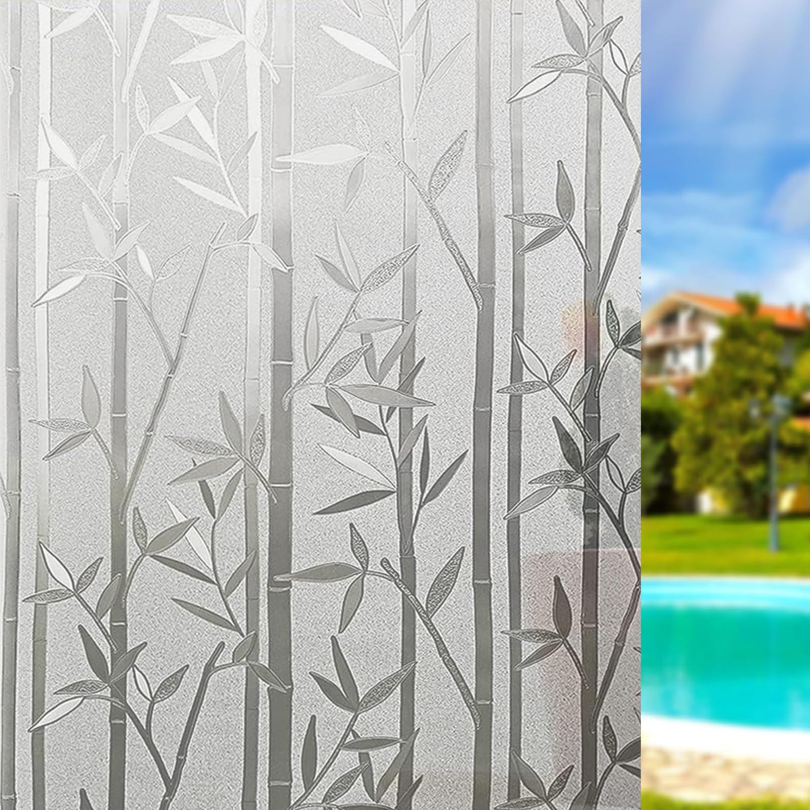 Xuedngm Bamboo Frosted Glass Film For Windows 50 X 200 Cm(20 X 79Inch) Privacy Frosted Glass Film Bathroom Privacy Film, Static Cling Removable Without Glue Or Residue For Home Office,