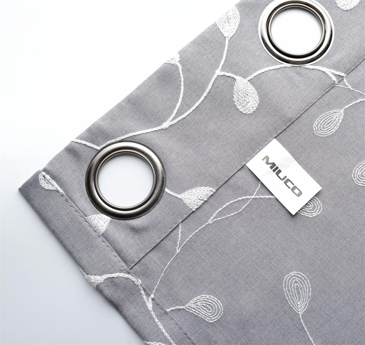 MIUCO Floral Embroidery Semi Sheer Curtains Faux Linen Grommet Curtains for Bedroom 52 x 63 Inch 2 Panels, Grey - Image 4