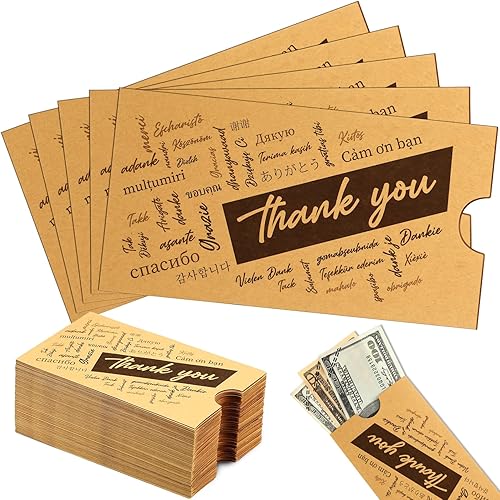 Crtiin Paquete de 100 sobres de papel kraft para dinero en efectivo, sobres de agradecimiento a granel, con propinas de agradecimiento y propinas de