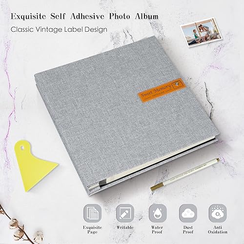 Miniatura 4 de Spbapr Álbum de fotos grande autoadhesivo magnético, álbum de recortes para fotos de 4 x 6, 5 x 7, 8 x 10, 40 páginas, cubierta de lino, libro de