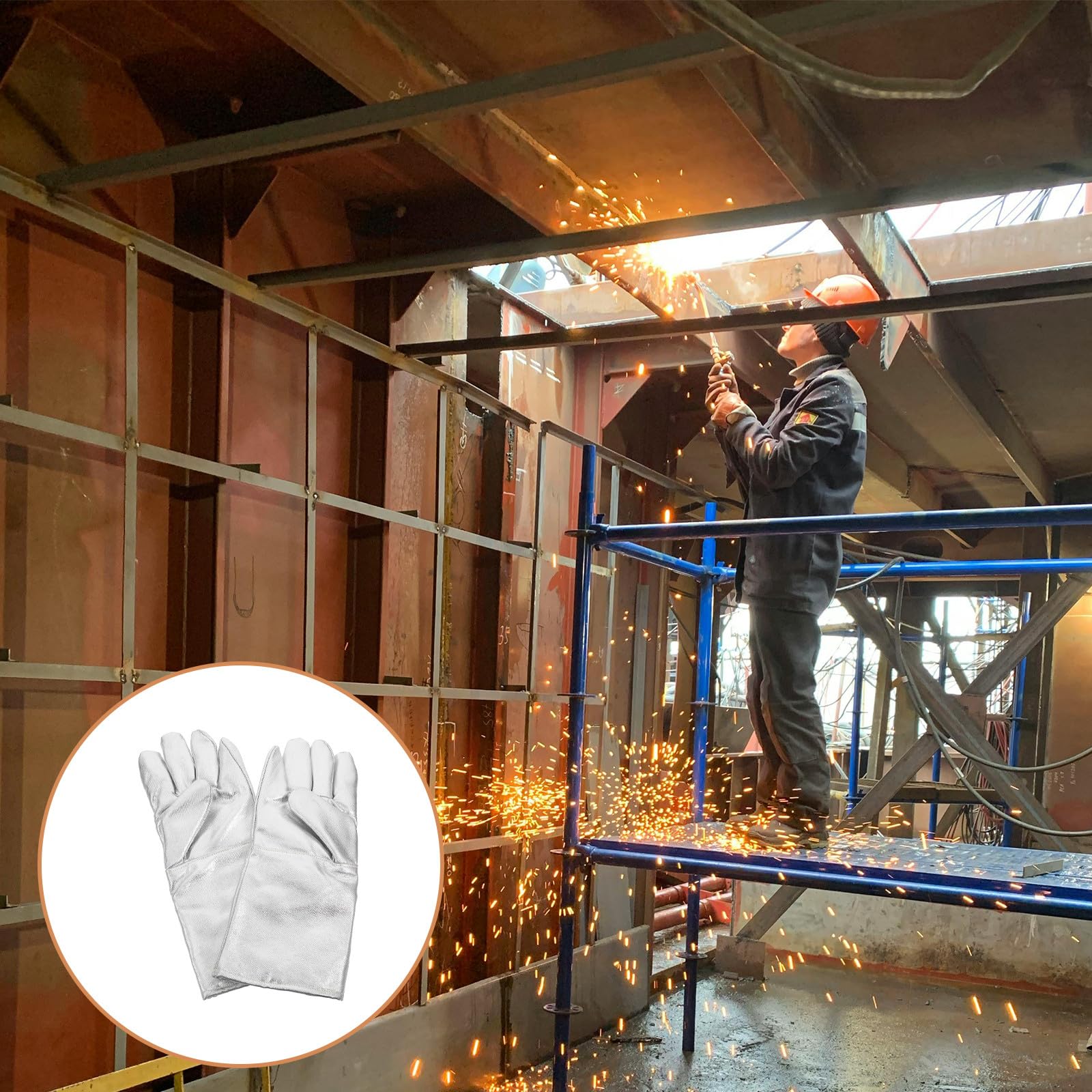 SHINEOFI Guanti Protezione Ignifuga Resistenti al Calore in Foglio di Alluminio 2 Pezzi e Isolamento Termico per Lavoro Industriale e Barbecue per Saldatura e Lavori All'aperto