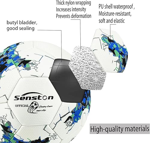 Miniatura 2 de Senston Balón de fútbol tamaño 5, peso oficial del partido, jugadores de fútbol jóvenes y adultos, bomba de aire incluida