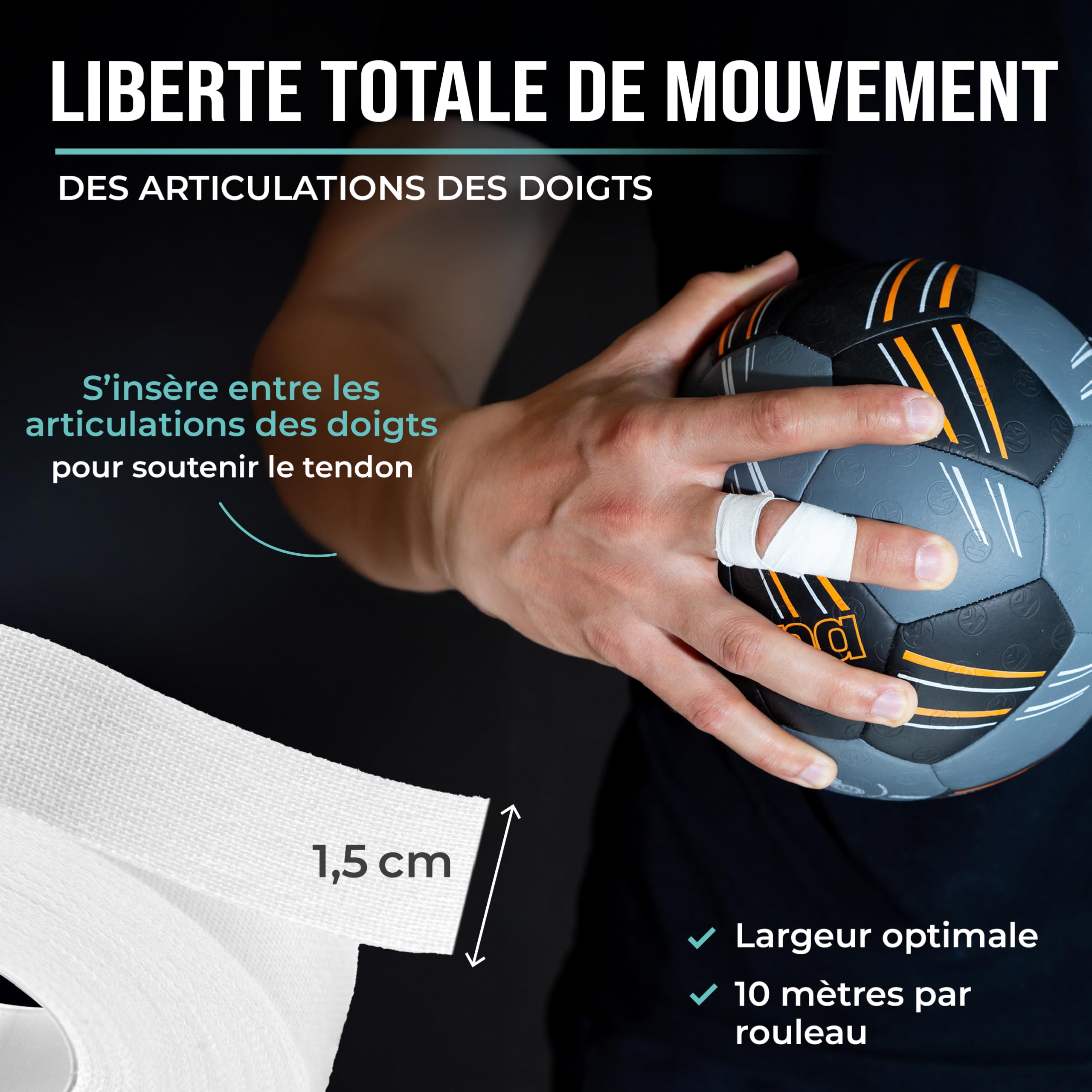 PULLUP & DIP Tape pour Doigt avec Adhésif extra Fort, 3 Rouleaux (30 m) de Tape pour l'Escalade, Tape Sportive douce pour la Peau, Tape pour la Main pour la Musculation, Basket-Ball, Handball (Blanc)