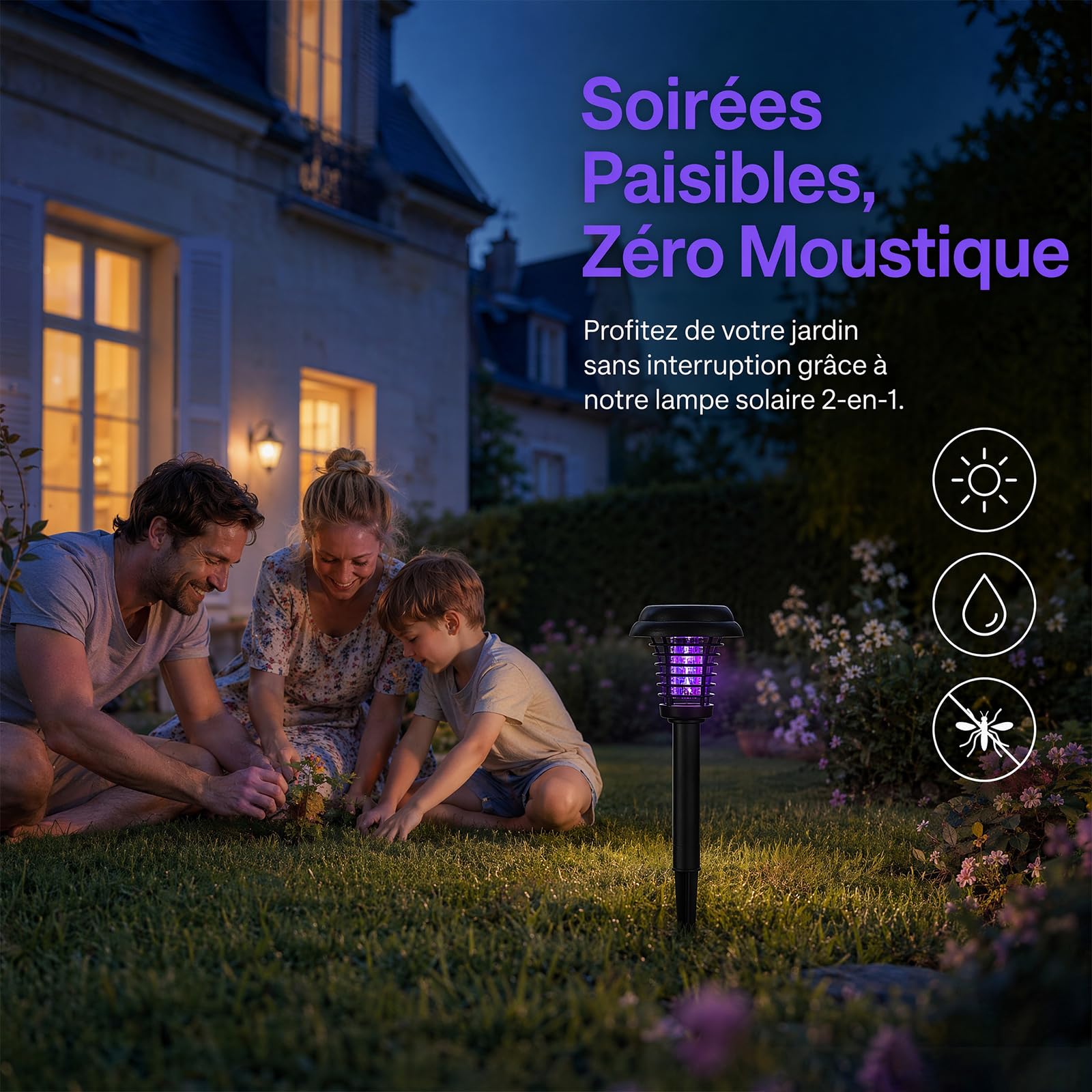 Lampe Anti Moustique Électrique Solaire,UV Lampe Anti Moustique Exterieur Solaire IP44 Étanche Extérieur Rechargeable Anti Insectes Répulsif pour Jardin Pelouse Mites, Mouches,Insectes Anti Mouche