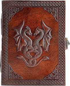 Handmade Leather Double Dragon Journal/Writing Notebook Diary/Bound Daily Notepad for Men & Women Unlined Paper Medium, Writing pad Gift for Artist, Sketch (7 x 5, Brown)