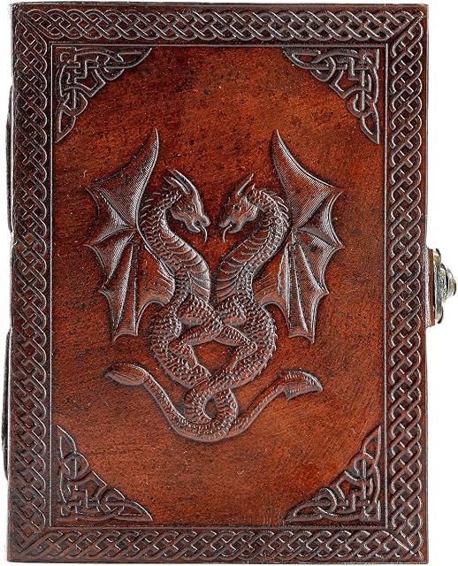 Handmade Leather Double Dragon Journal/Writing Notebook Diary/Bound Daily Notepad for Men & Women Unlined Paper Medium, Writing pad Gift for Artist, Sketch (7 x 5, Brown)