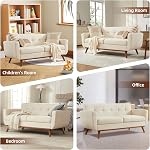 Kingfun 65.2" W Loveseat Sofa, Mid Century Modern Decor Love Seat Couches for Living Room, Button Tufted Upholstered Furniture, Easy to Install Small Couch for Bedroom Office Apartment, Cream White