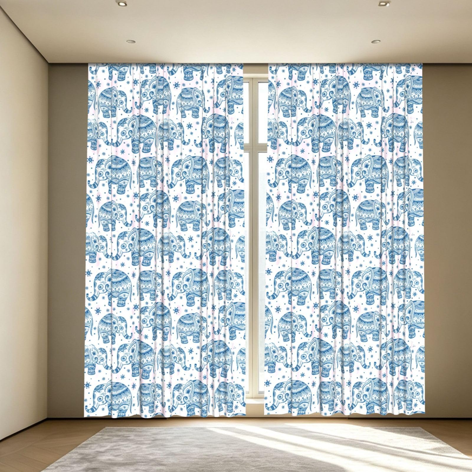 Yyoretp Boho Elephant Print Blackout Curtains for Living Room Bedroom Thermal Insulated Window Drapes.