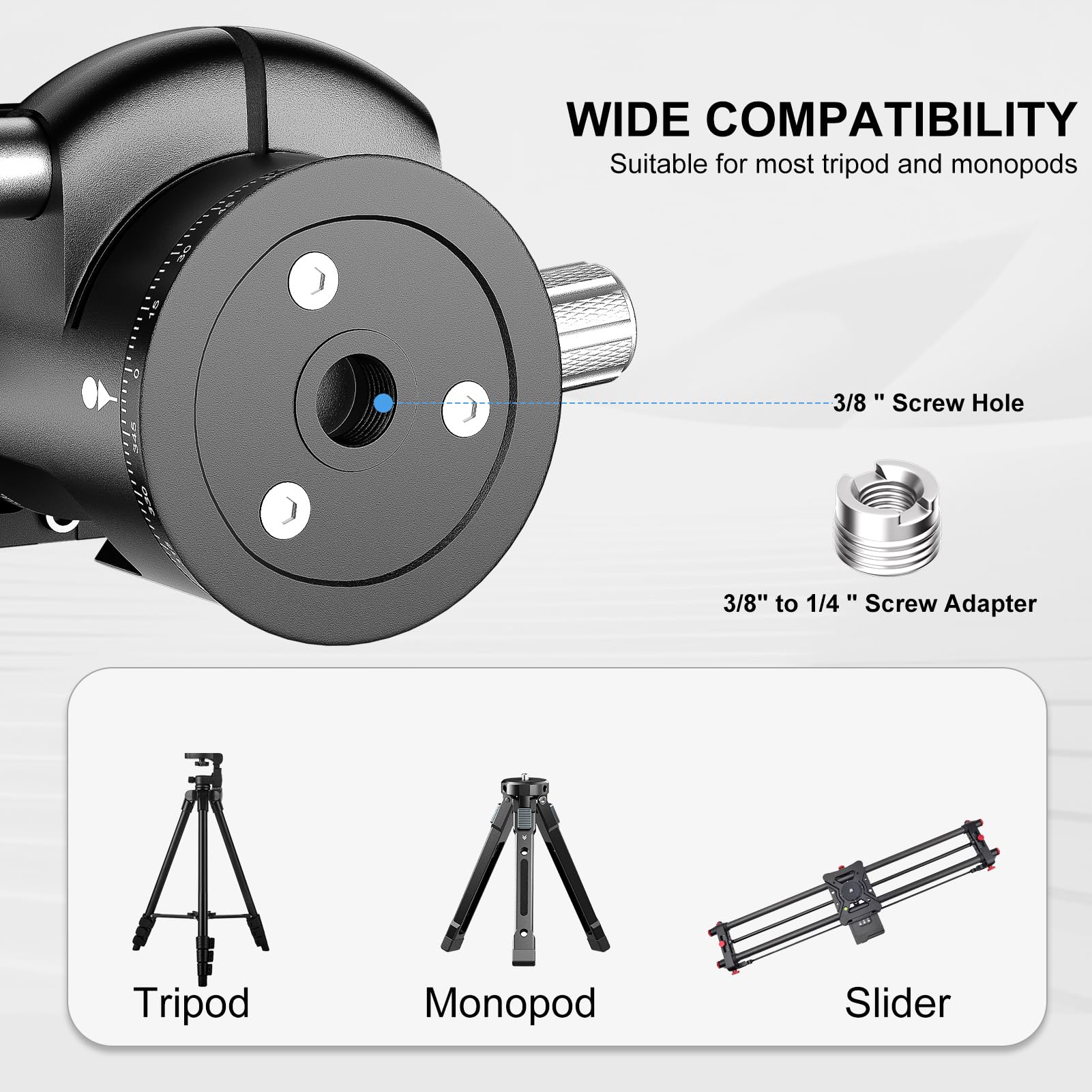 EMART Tête sphérique pour trépied à profil bas avec plaque de dégagement rapide Arca Swiss de 6,35 mm, rotule panoramique de 46 mm avec double rainure en U pour trépied, monopode, appareil photo