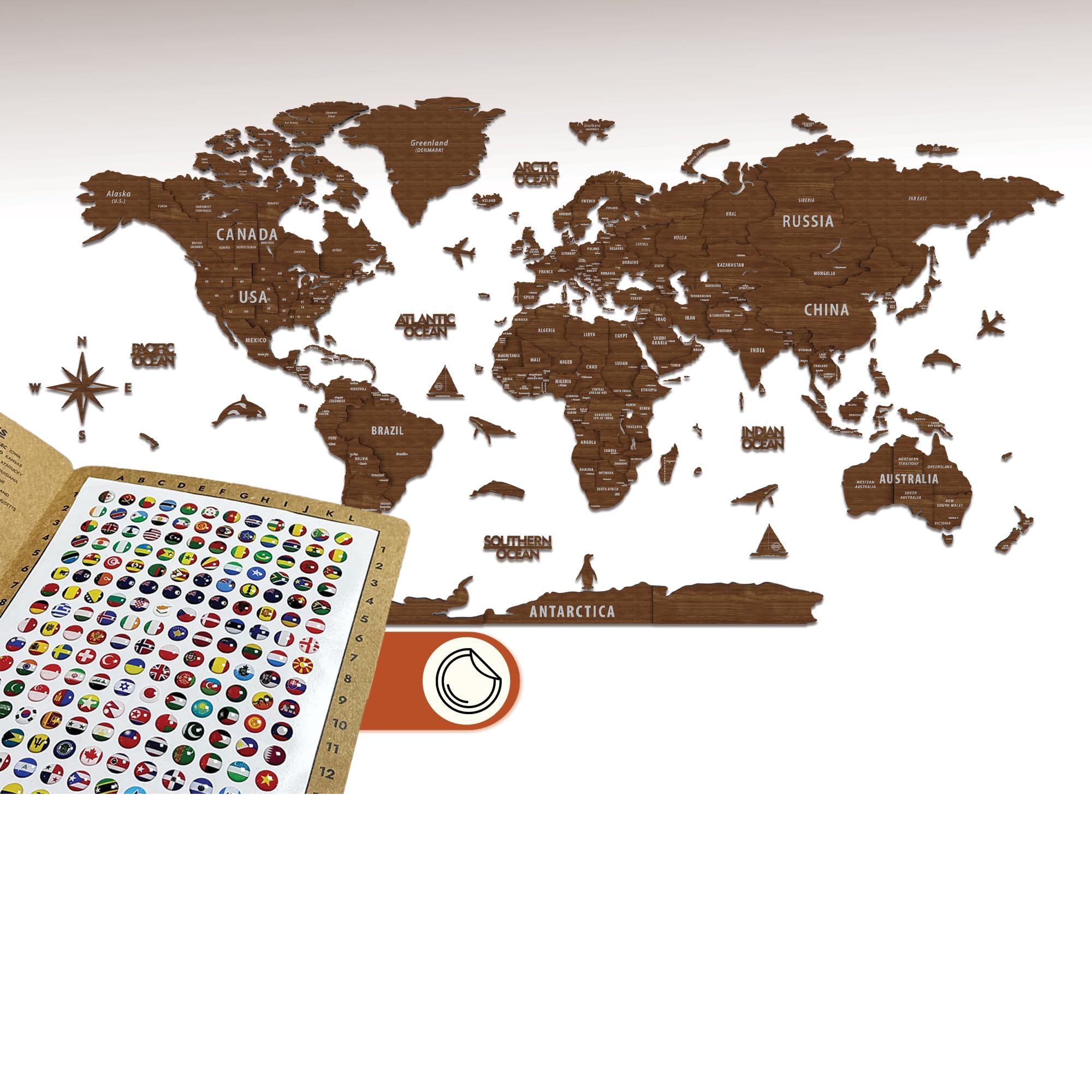 Colorfull Worlds 3D Wooden World Wall Art, Multilayered Travel Wall Art with States and Capitals, Wall Decor For The New House, Office Decor, Birthday Gift (M, Orion)