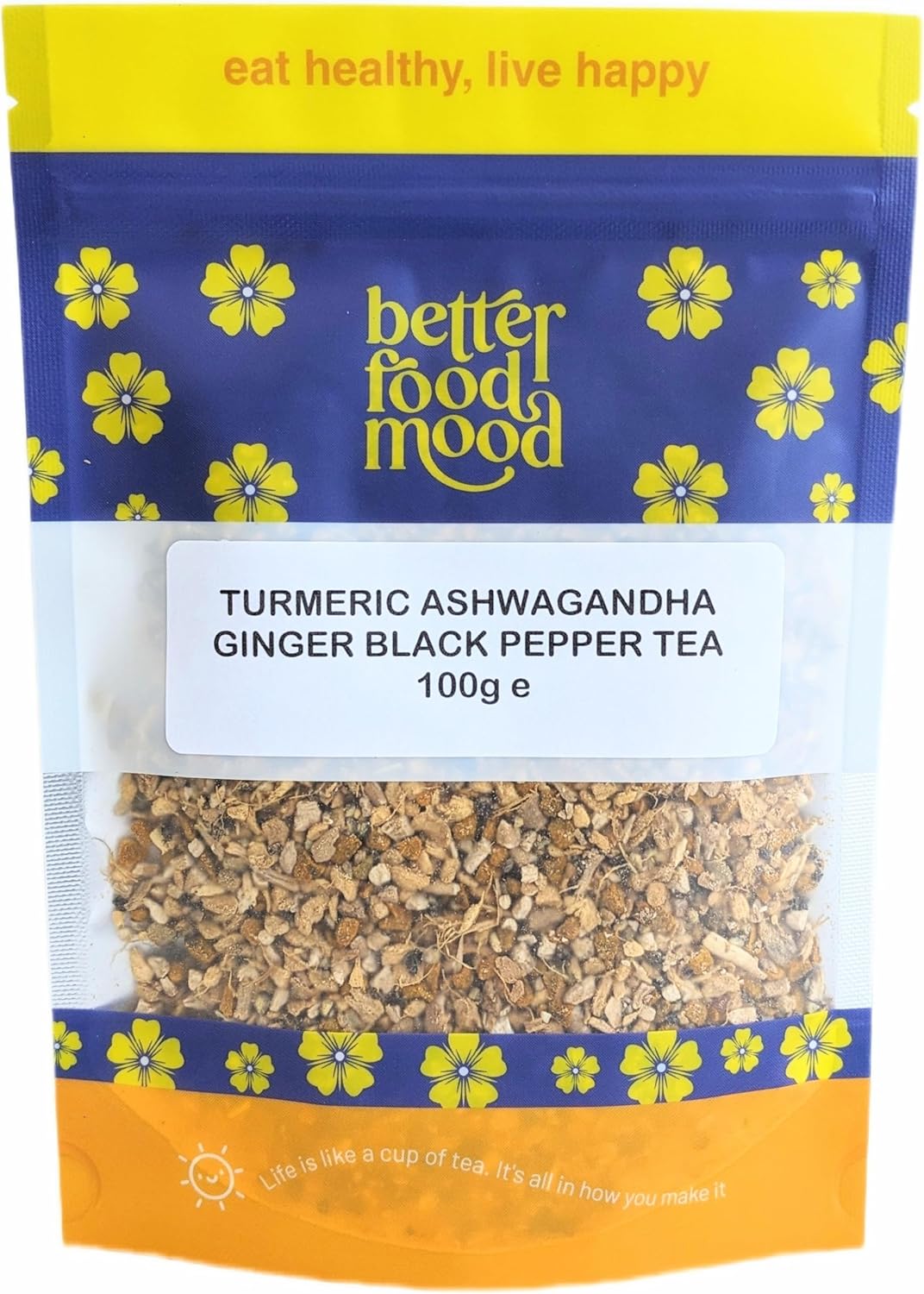 Better Food Mood Turmeric Ashwagandha Ginger Black Pepper Loose Leaf Tea 100gm | May Aid Digestion & Stress Relief | Superfood – No Caffeine | Rich in Antioxidants