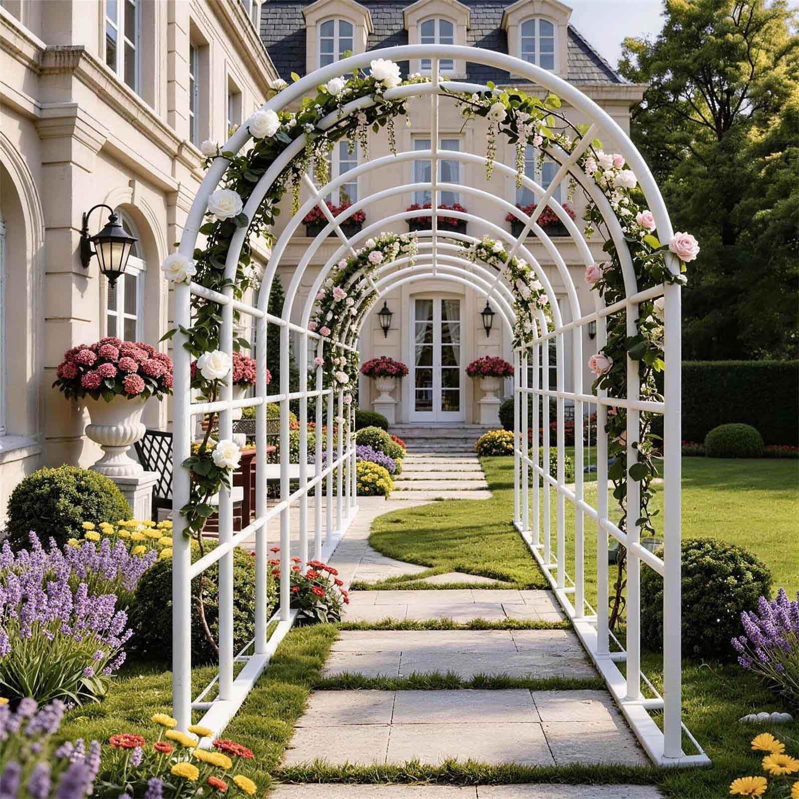 Arco metálico de jardín con Enrejado para Plantas trepadoras | Sólido arco de boda con enrejado para plantas trepadoras: rosas, glicinas y otras enredaderas(Green,220cm)