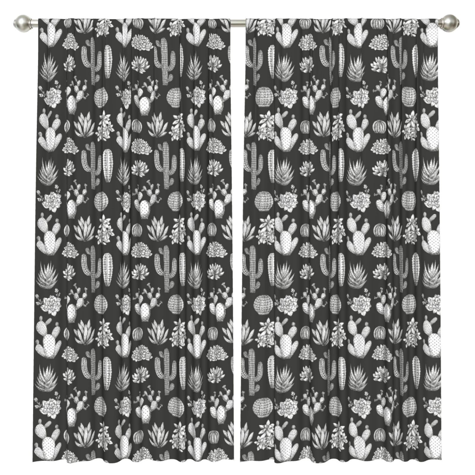 InOmak Cactus Printing, 2 Panels Window Curtains 52 x 84 Inch Blackout Curtains for Living Room Bedroom