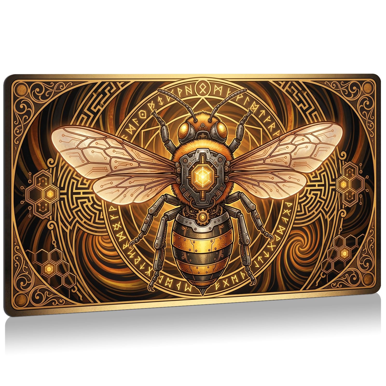 GLOBLELAND Bee Game Play Mat 24x14 inch Steampunk Non-Slip Rubber Card Game Mat TCG Playmats for Trading Card Game Keyboard and Mouse