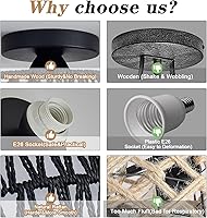 Vista 4 de Rattan Light Fixtures, Hand-Woven Boho Flush Mount Ceiling Light, Handmade Rattan Light Fixtures Ceiling Mount with Fabric Shade, Farmhouse Light