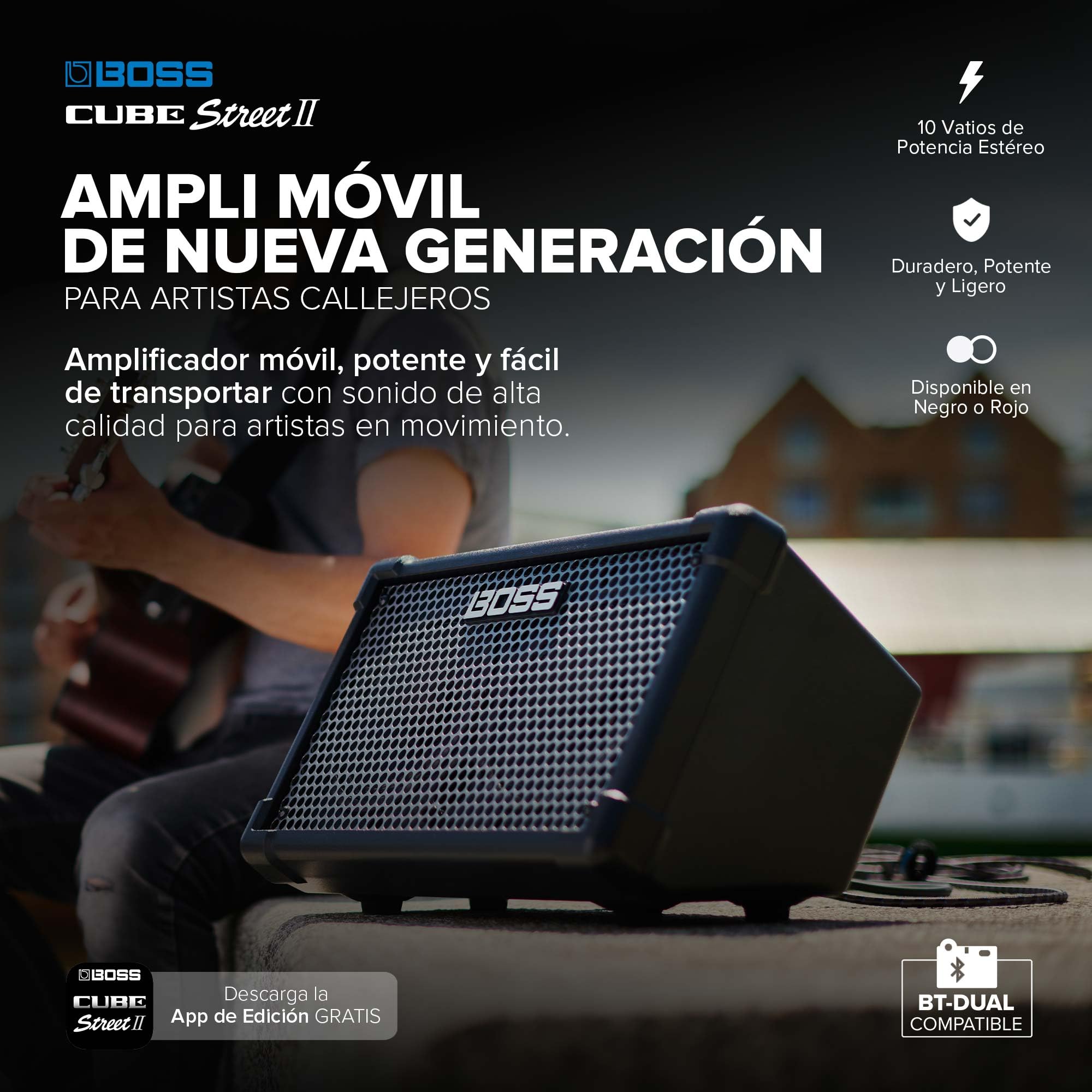 BOSS Cube Street II | Amplificador estéreo de batería portátil | Sonido Ideal para Artistas callejeros | Admite micros, Instrumentos y Dispositivos de Audio | Negro