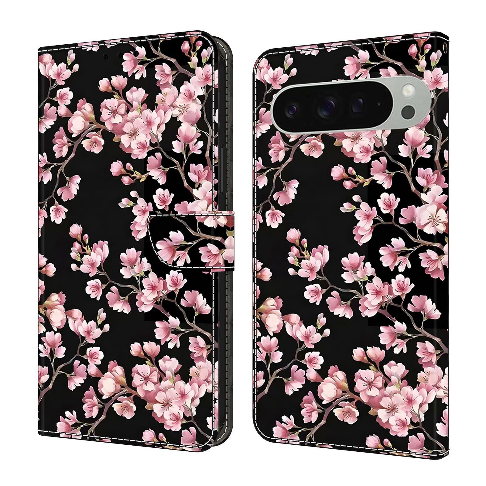 Generic Étui compatible avec Google Pixel 4A 5G Couleur/motif : (Peach Blossom) Étui portefeuille à rabat magnétique en cuir