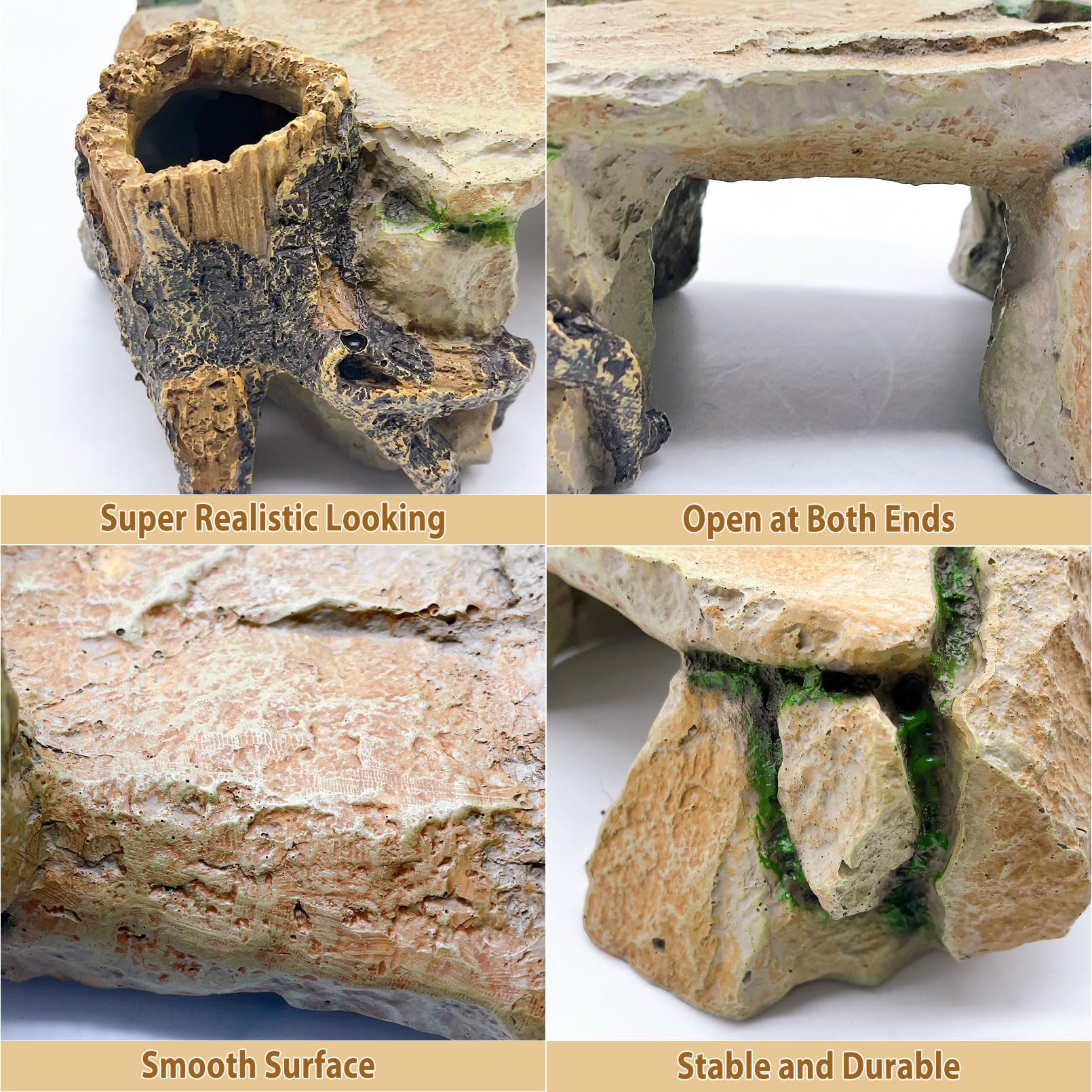 BNOSDM Plataforma de tortuga, cueva escondite de reptiles, roca de tortuga, cueva de escondite de geco, piedra de resina, decoración de hábitat de terrario, accesorios de tanque para dragón barbudo,