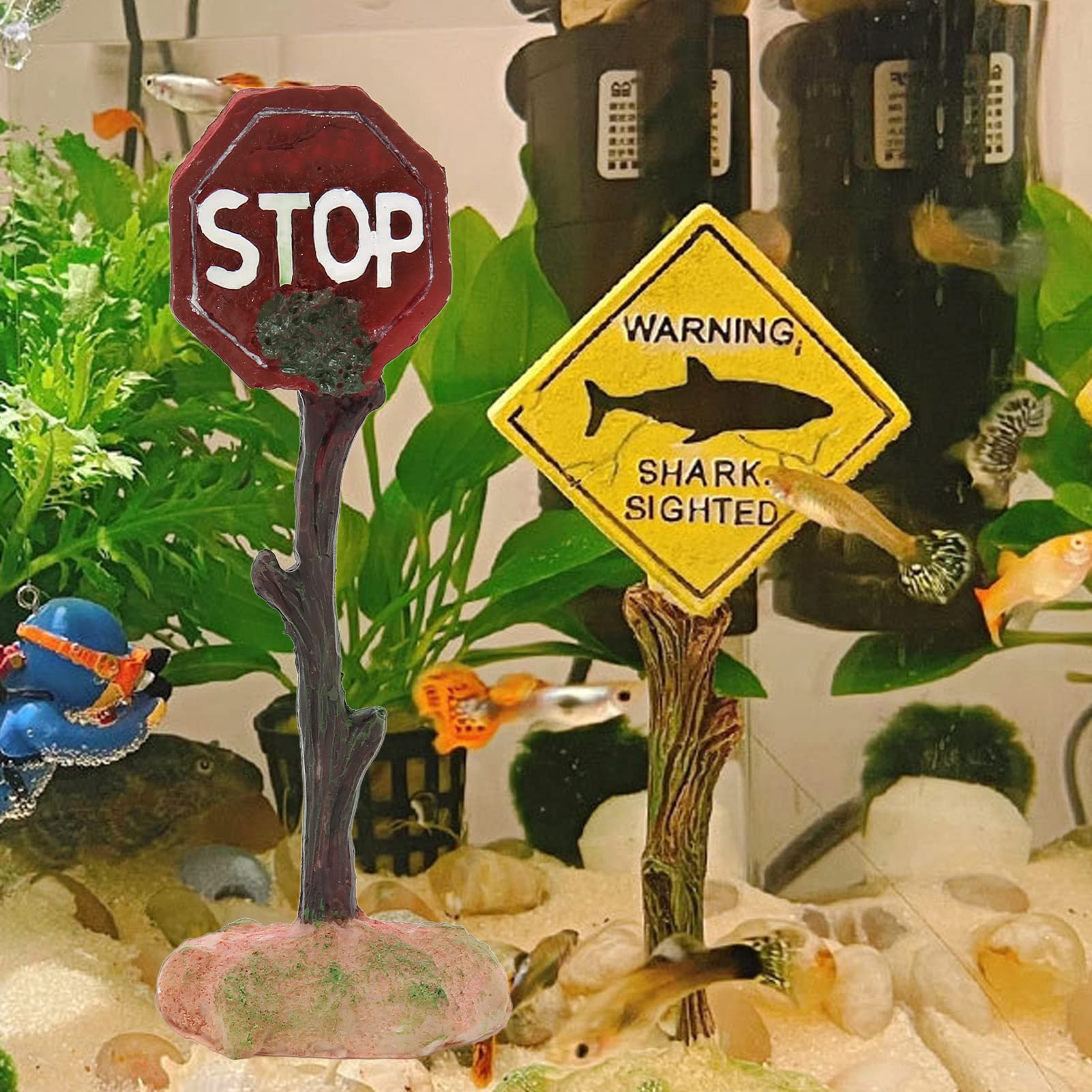 Vitdipy Fish Tank Warning Sign Decoration, Stable Weighted Base Simulation Resin Stop Sign Ornament for Aquarium Landscaping - Image 3