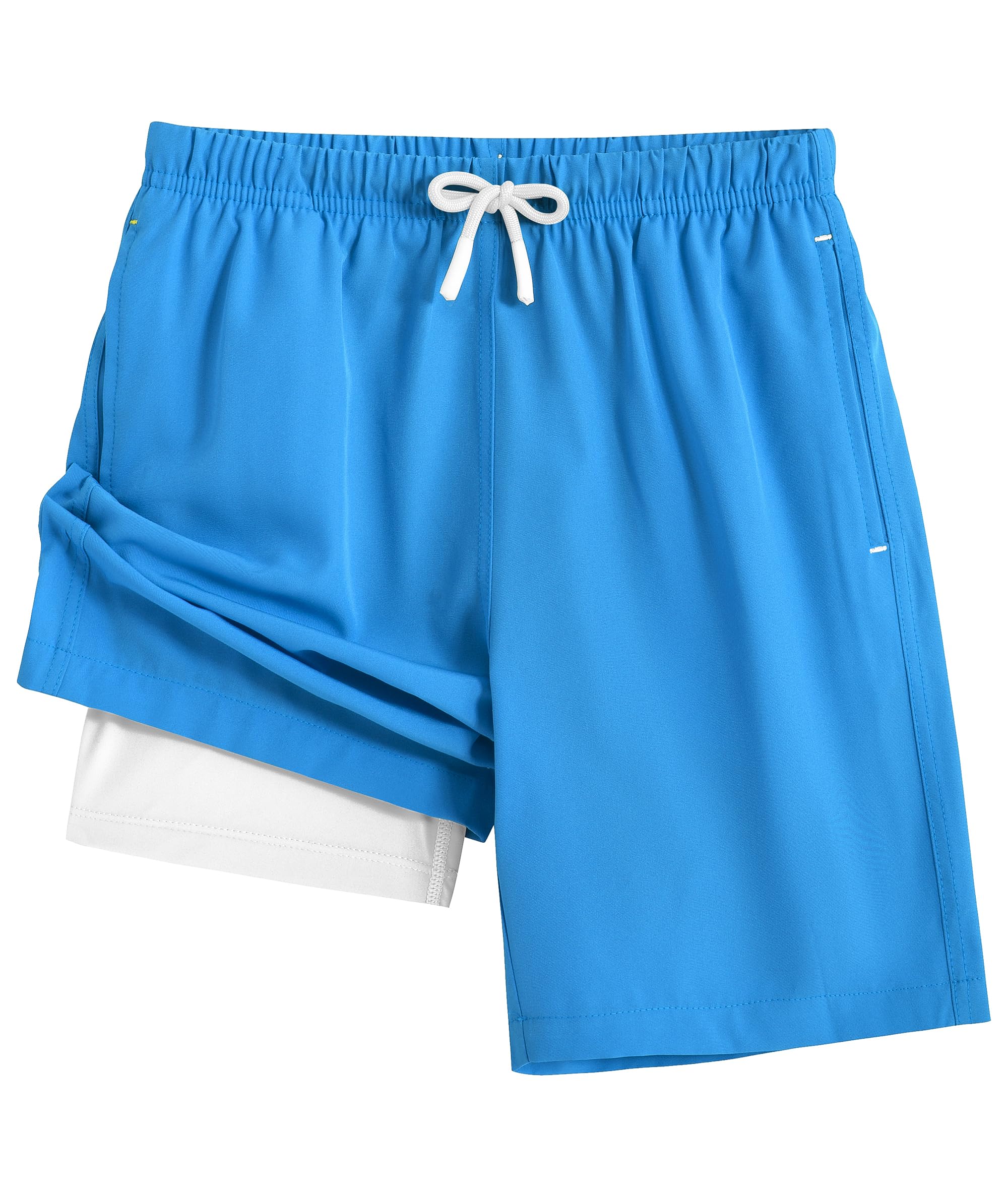 Zoofly Maillot de Bain Short pour Garçons avec sous-Short Compressif, Séchage Rapide, Respirant, Taille Élastique et Poches - 4 à 16 Ans