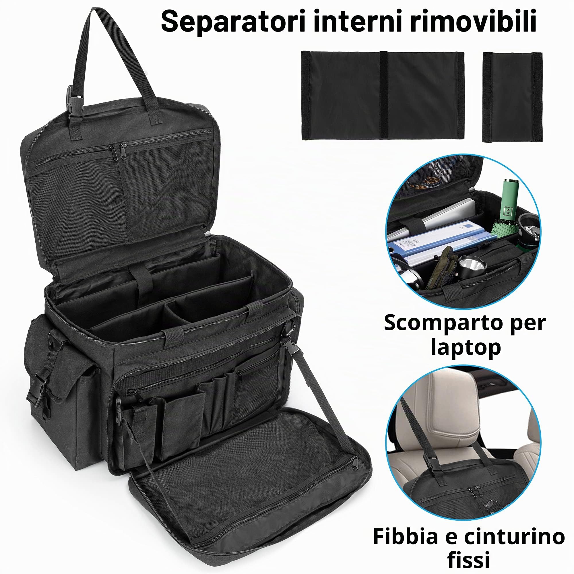 SAMDEWBorsa da Pattuglia, Organizer per Sedile Anteriore Dell'auto | Organizer per Attrezzatura di Polizia e Pattugliamento con Scomparto per Laptop Fino a 15,6", Compatibile con Sistema Molle