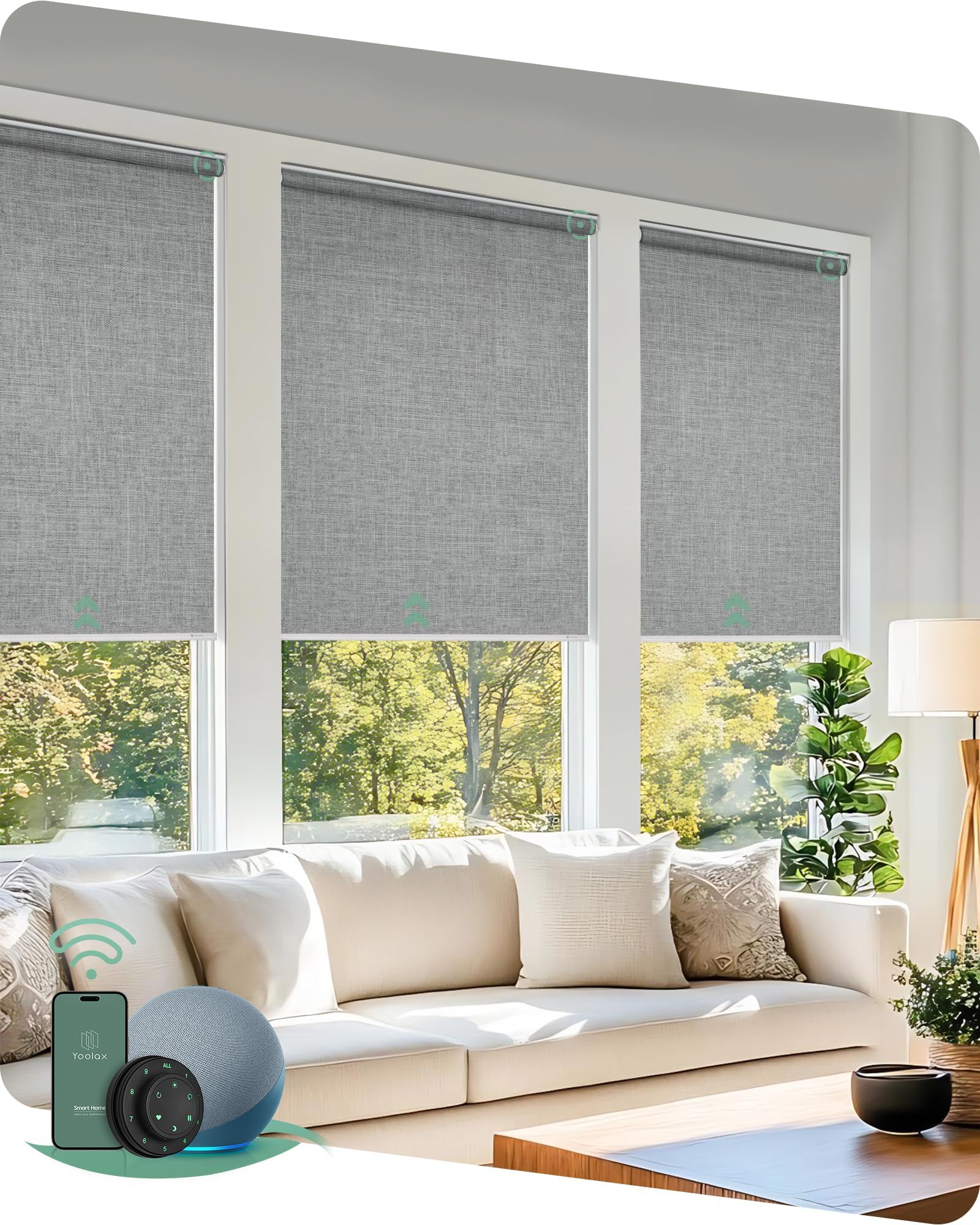 Yoolax Motorized Blinds with Remote, Blackout Smart Blinds for Indoor Windows Motorized Shades, Automatic Roller Shades Work with Alexa for Bedroom Office, Customized (Fabric Smoky Gray)