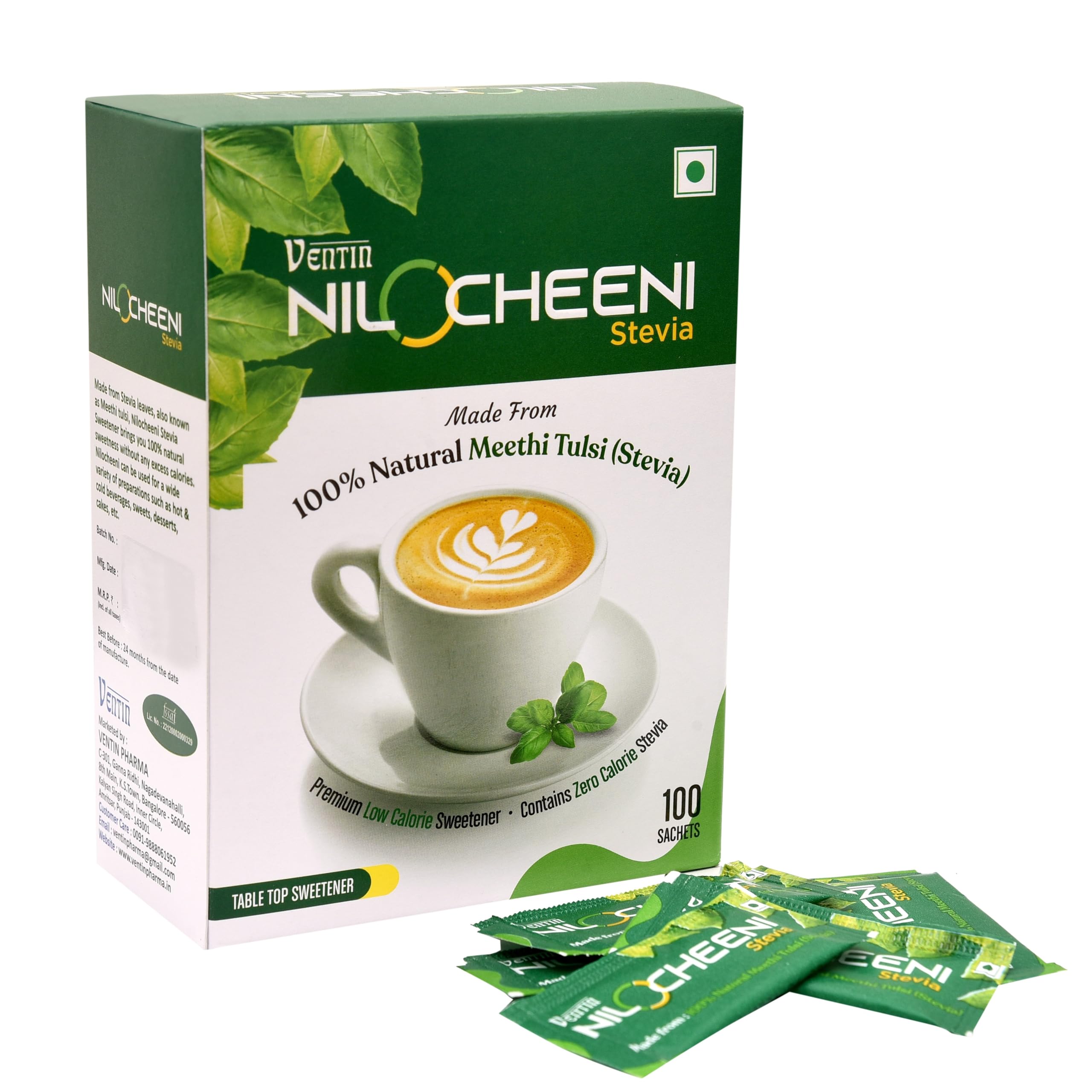 NiloCheeni Stevia 100% Natural Sweetener | Sugar Free | Zero Calorie | Diabetic Friendly | 100% Safe | Vegan & Keto Friendly | 100 Sachets (Pack of 1) (B0C71LF3J9) Amazon Price History, Amazon Price Tracker